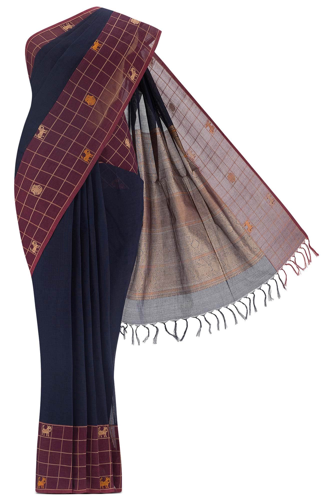 Navy Blue Coimbatore Cotton Saree