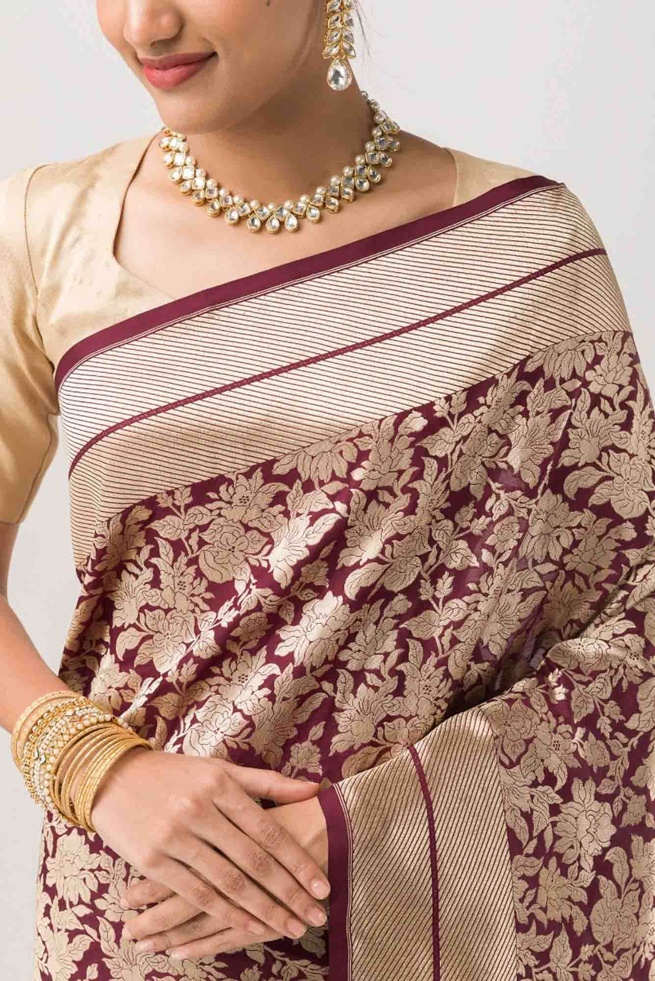 Blossom Bahar- Maroon Banarasi Silk Saree