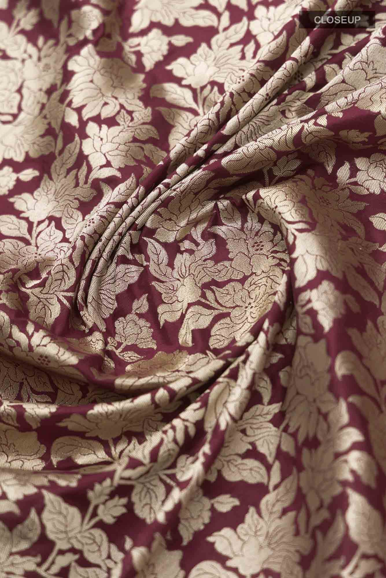 Blossom Bahar- Maroon Banarasi Silk Saree