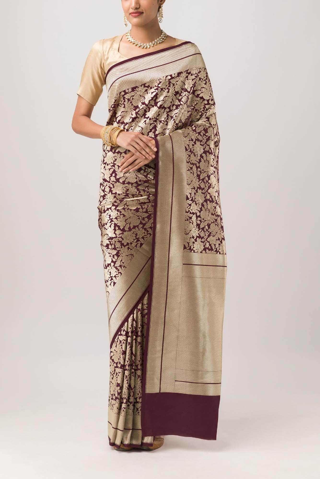 Blossom Bahar- Maroon Banarasi Silk Saree
