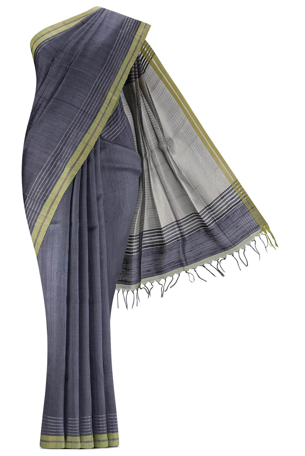 Bhavi-Grey Bhagalpuri Tussar Silk Saree