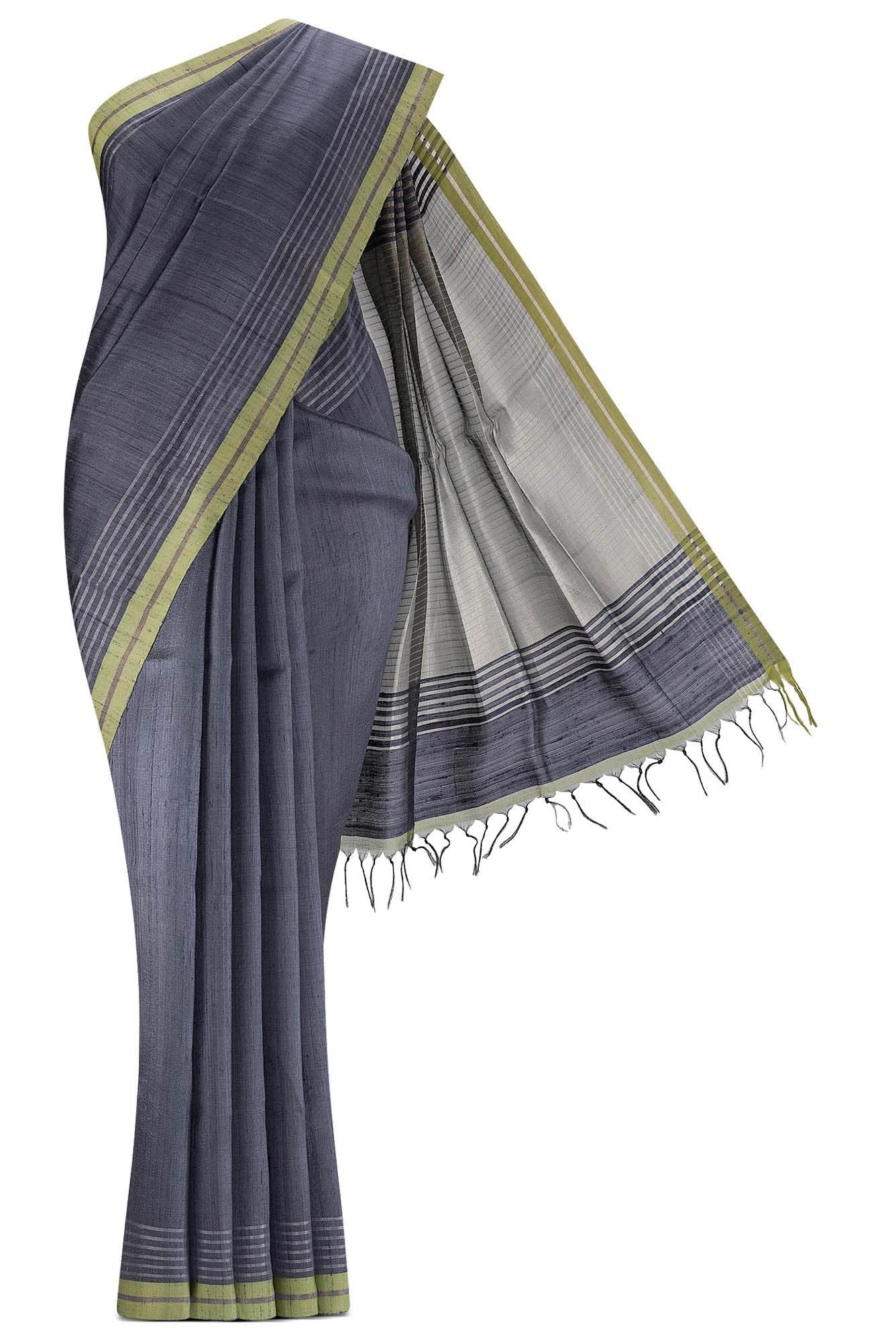 Bhavi-Grey Bhagalpuri Tussar Silk Saree