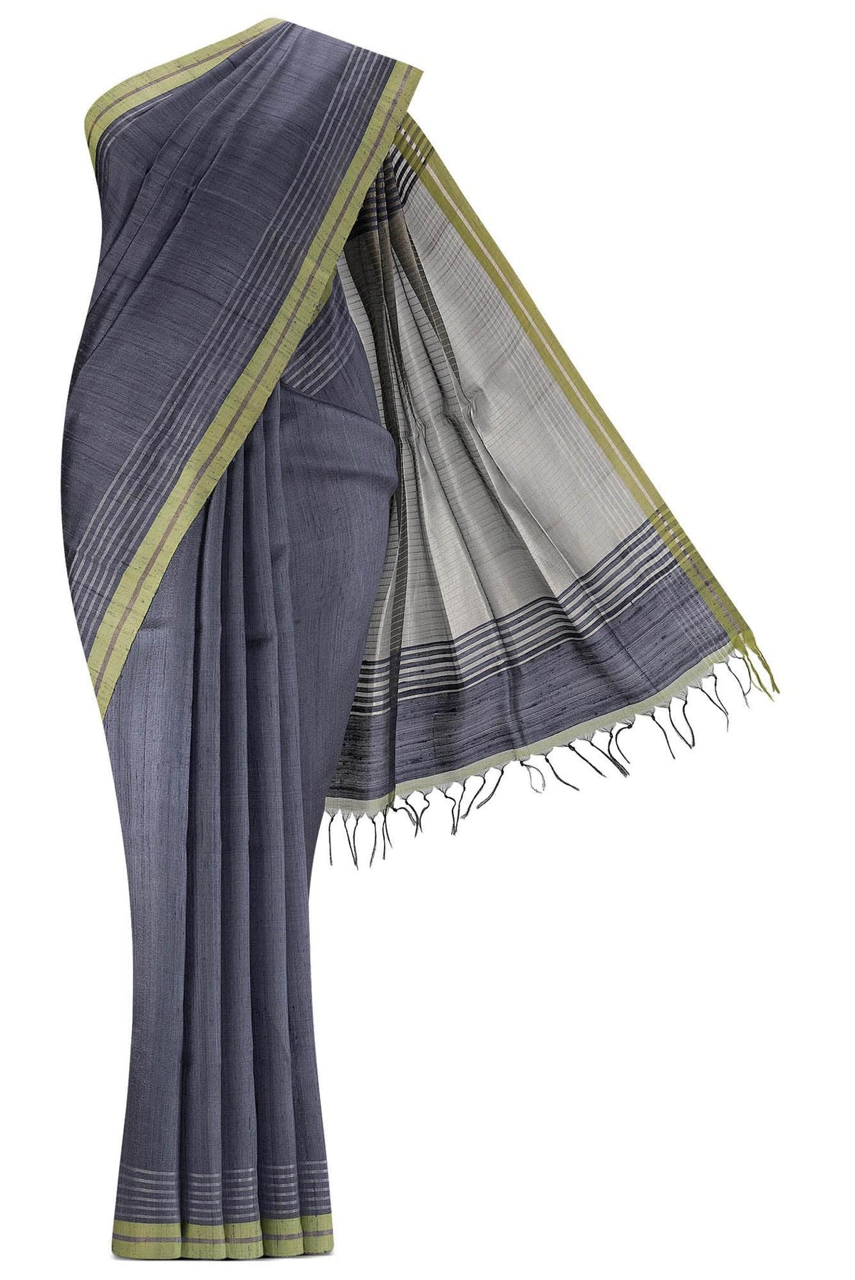 Bhavi-Grey Bhagalpuri Tussar Silk Saree