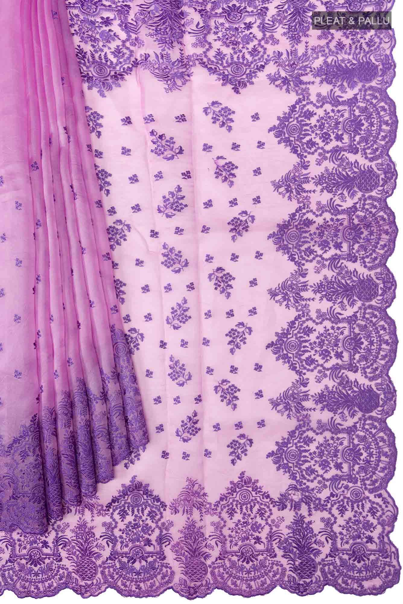 Passion Paradise-Lilac Floral Design Saree from Embroidered Romance Collection By Nalli