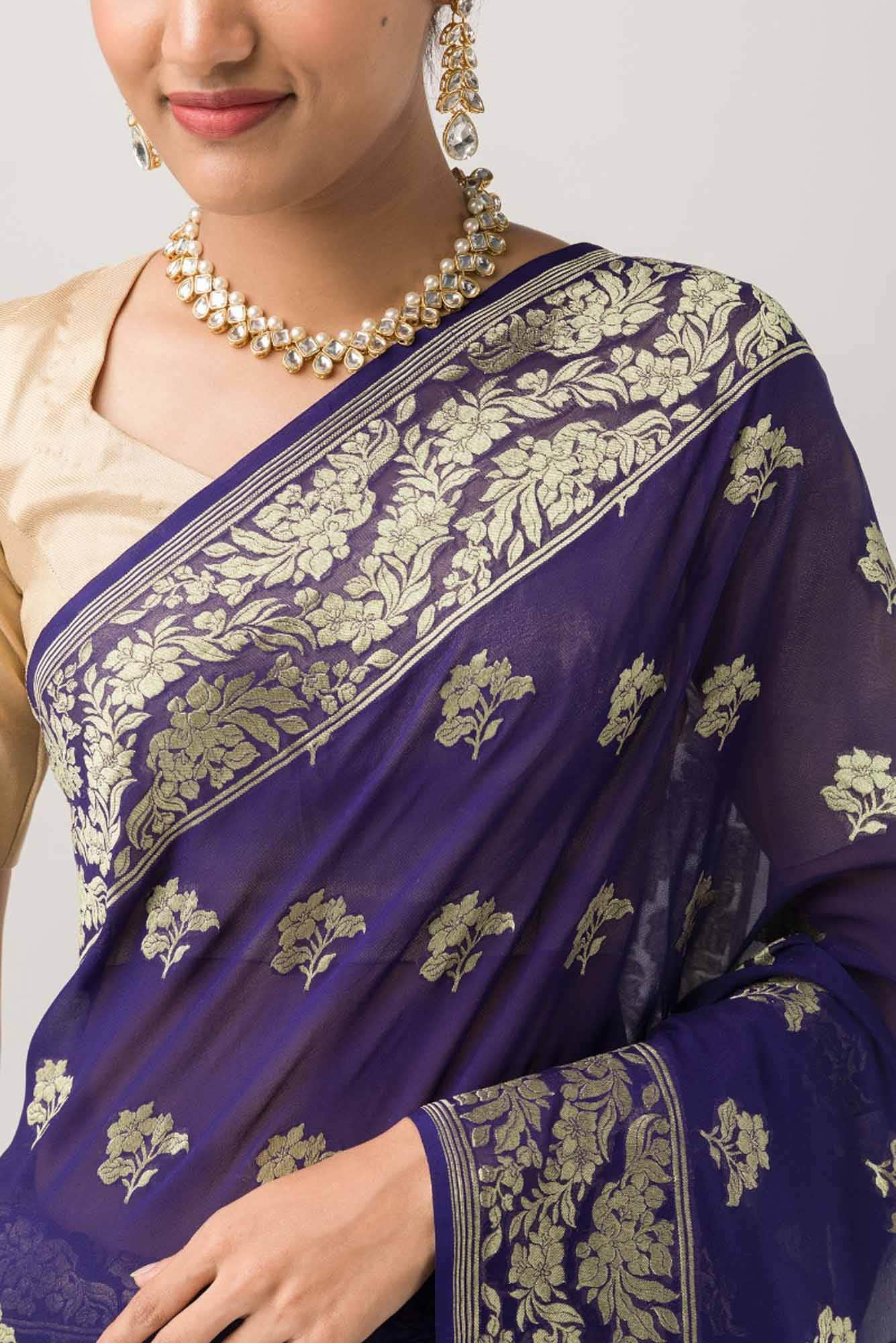Raat Rani-Blue Georgette Banarasi Saree