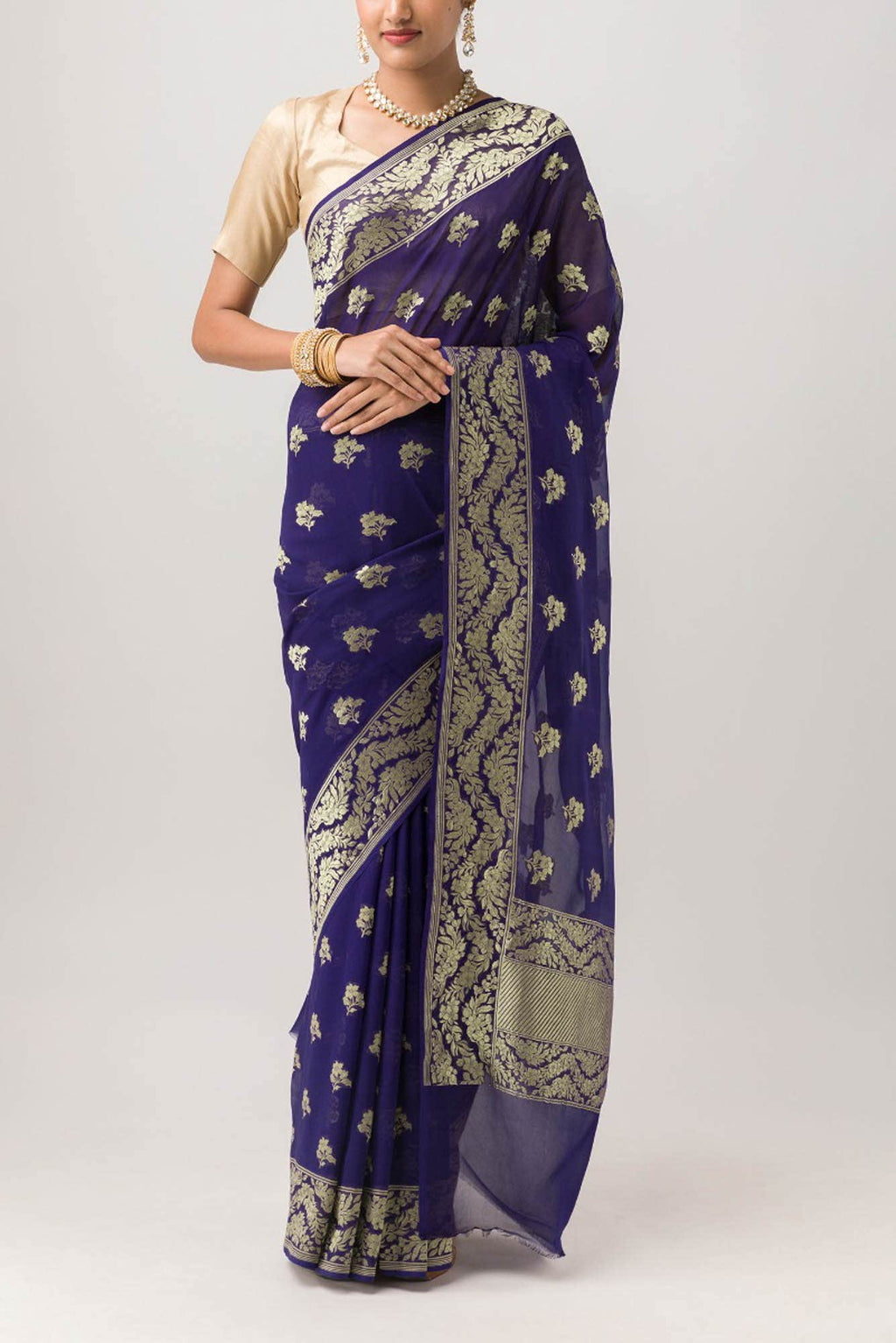 Raat Rani-Blue Georgette Banarasi Saree