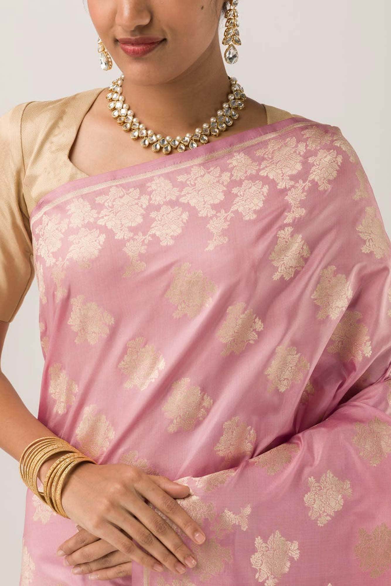 Chameli Chic-Pastel Pink Banarasi Silk Saree