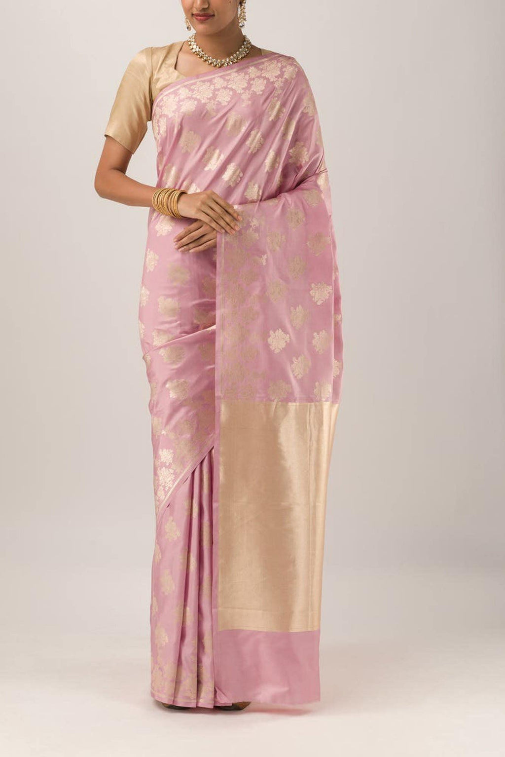 Chameli Chic-Pastel Pink Banarasi Silk Saree