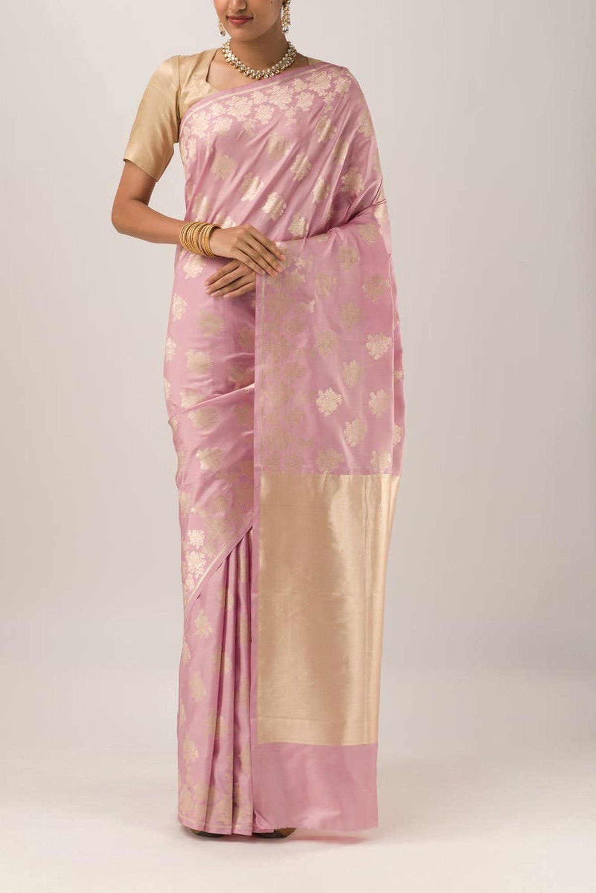 Chameli Chic-Pastel Pink Banarasi Silk Saree