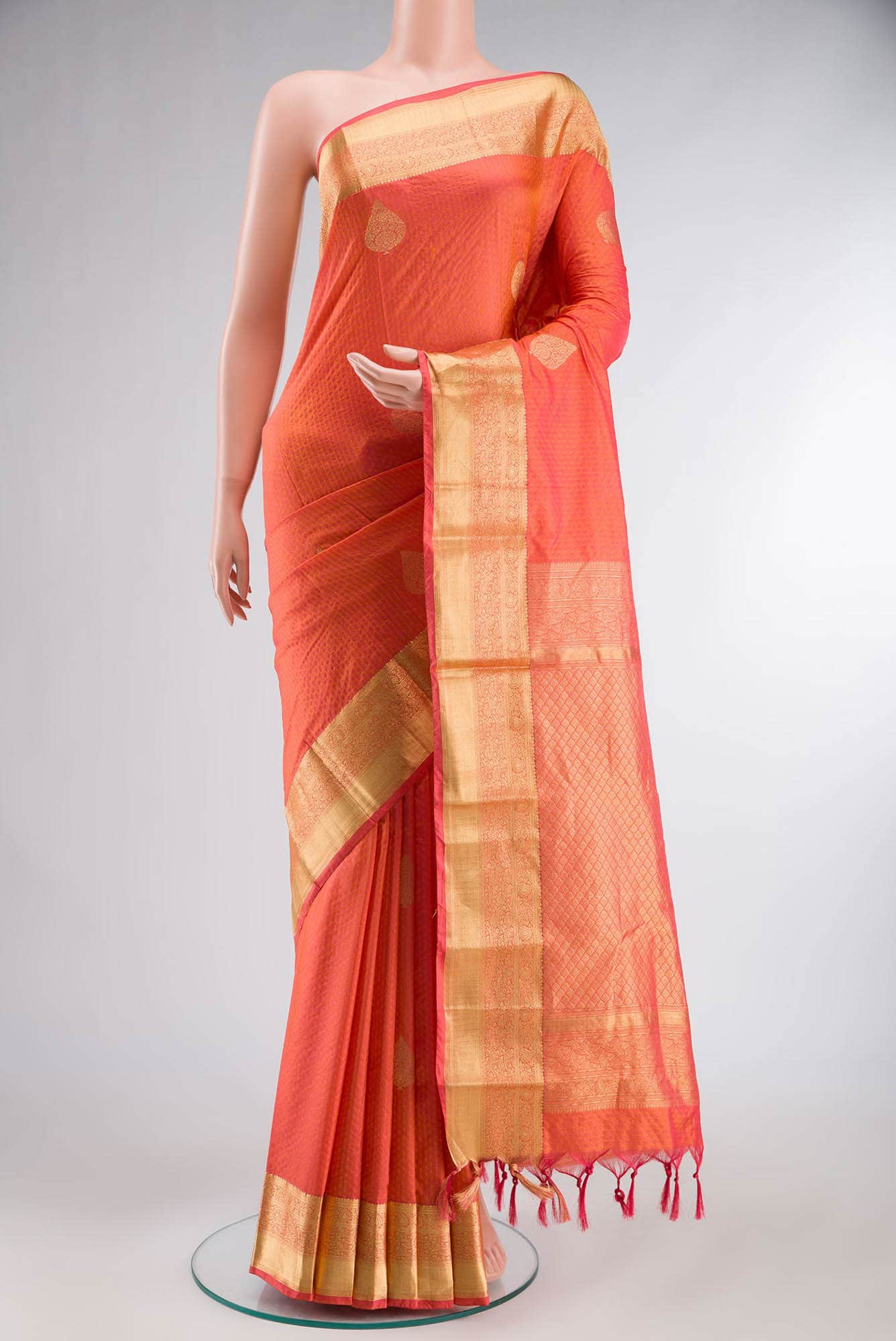 Orange with Pink Dual Tone Blended Bangalore Silk Saree