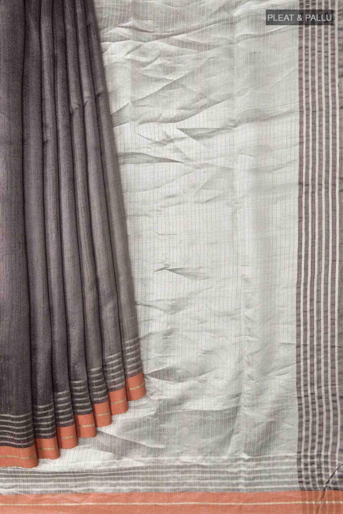Bhavi-Grey Bhagalpuri Tussar Silk Saree