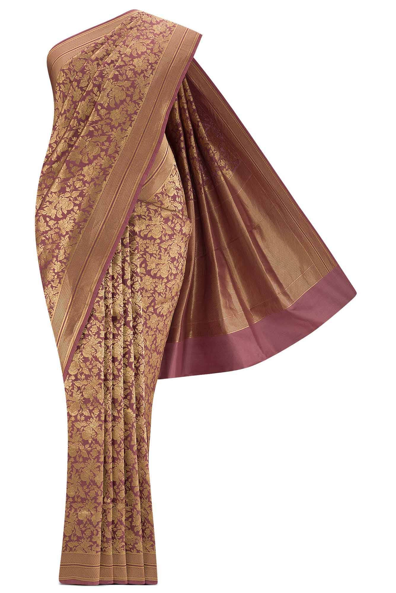 Blossom Bahar-Dark Mauve Banarasi Silk Saree