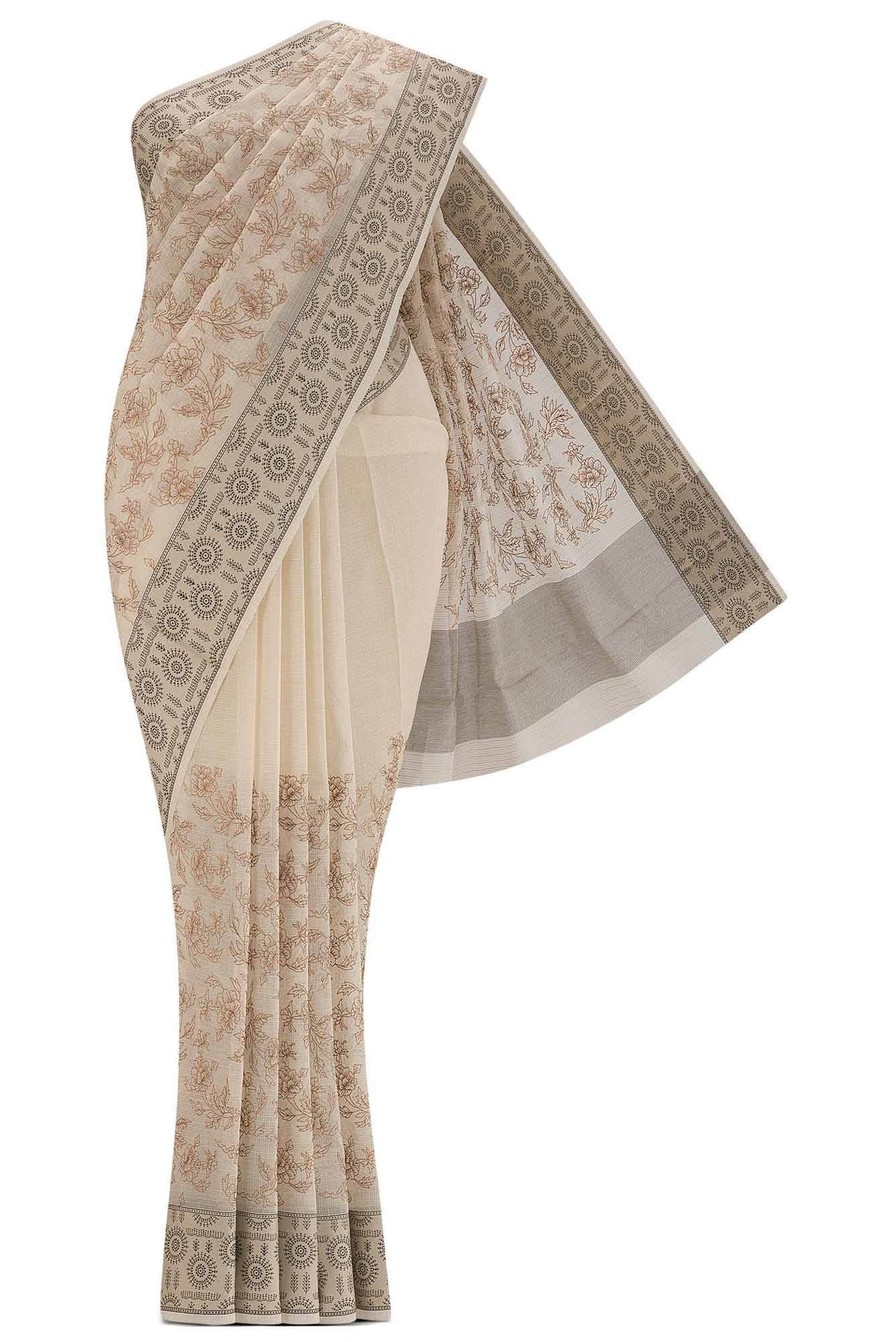 Beige Blended Kota Cotton Saree