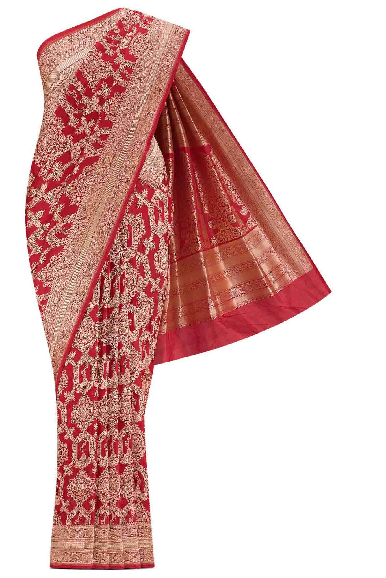 Priyasambad-Red Banarasi Silk Saree