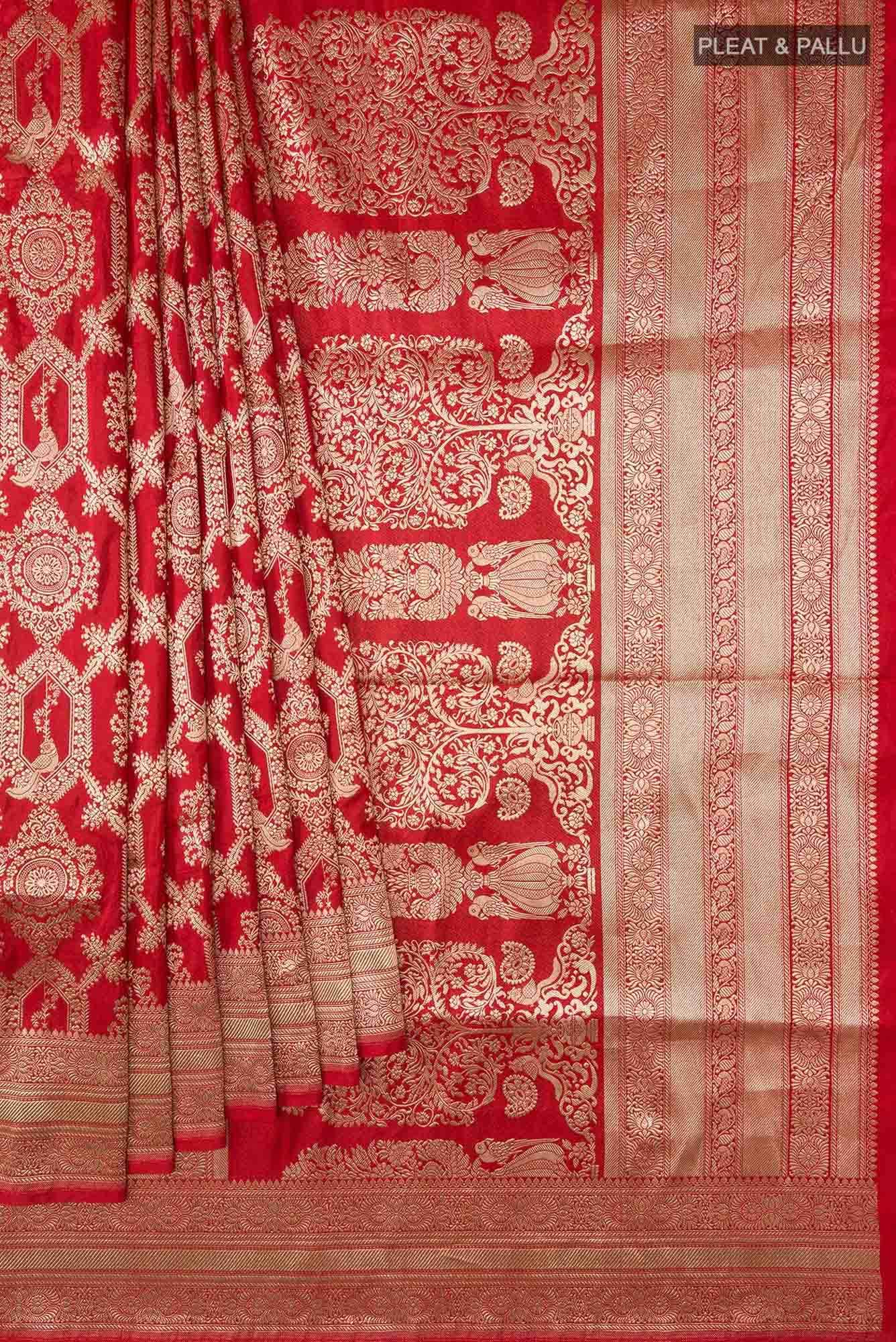 Priyasambad-Red Banarasi Silk Saree