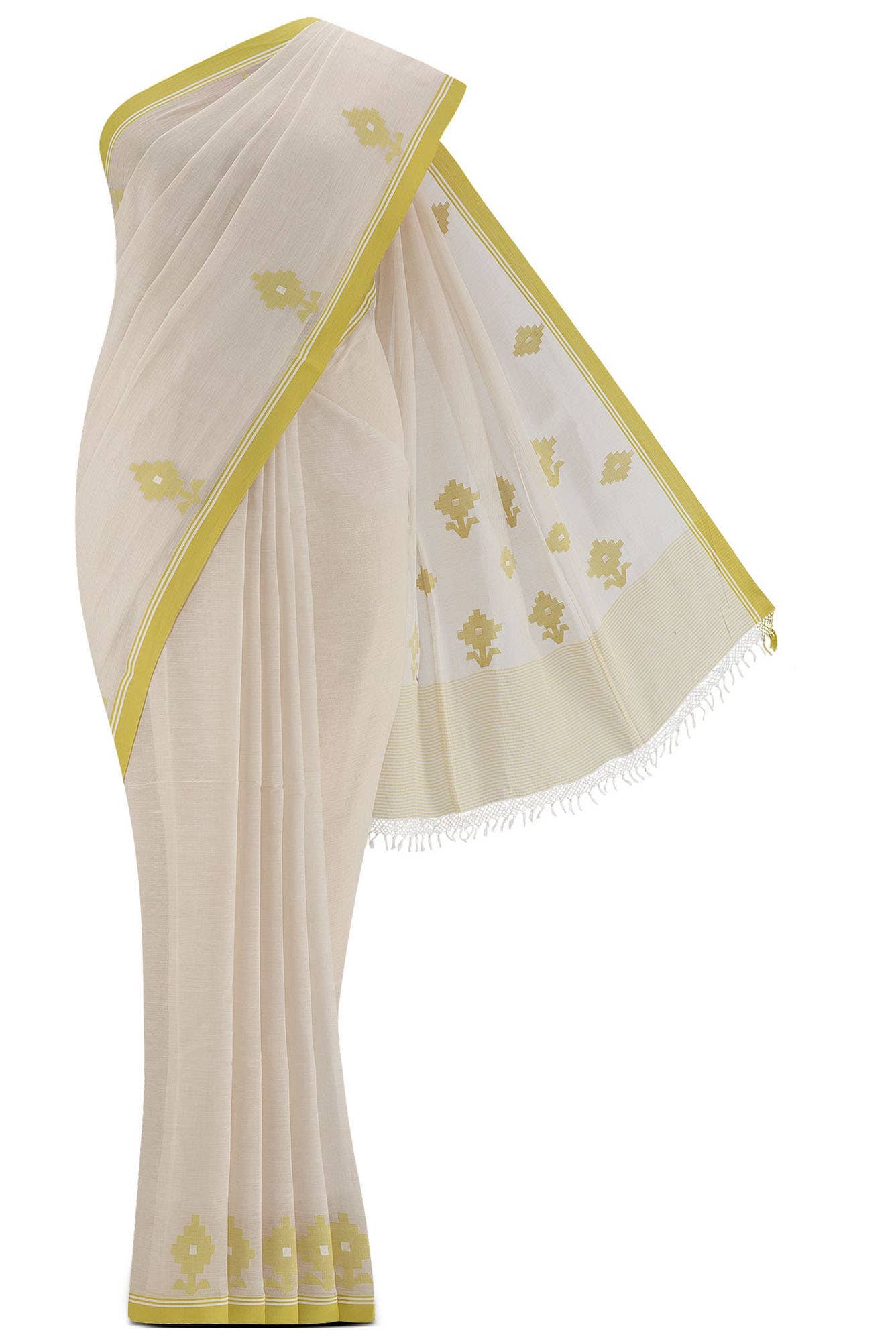 Beige Bengal Cotton Saree