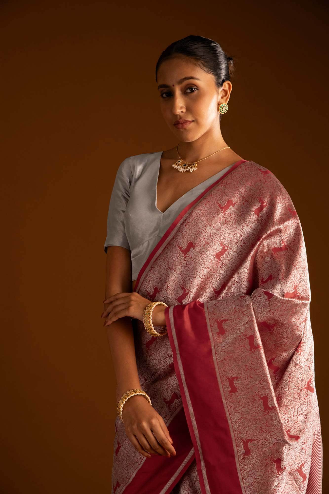 Prance-Red Banarasi Silk Saree