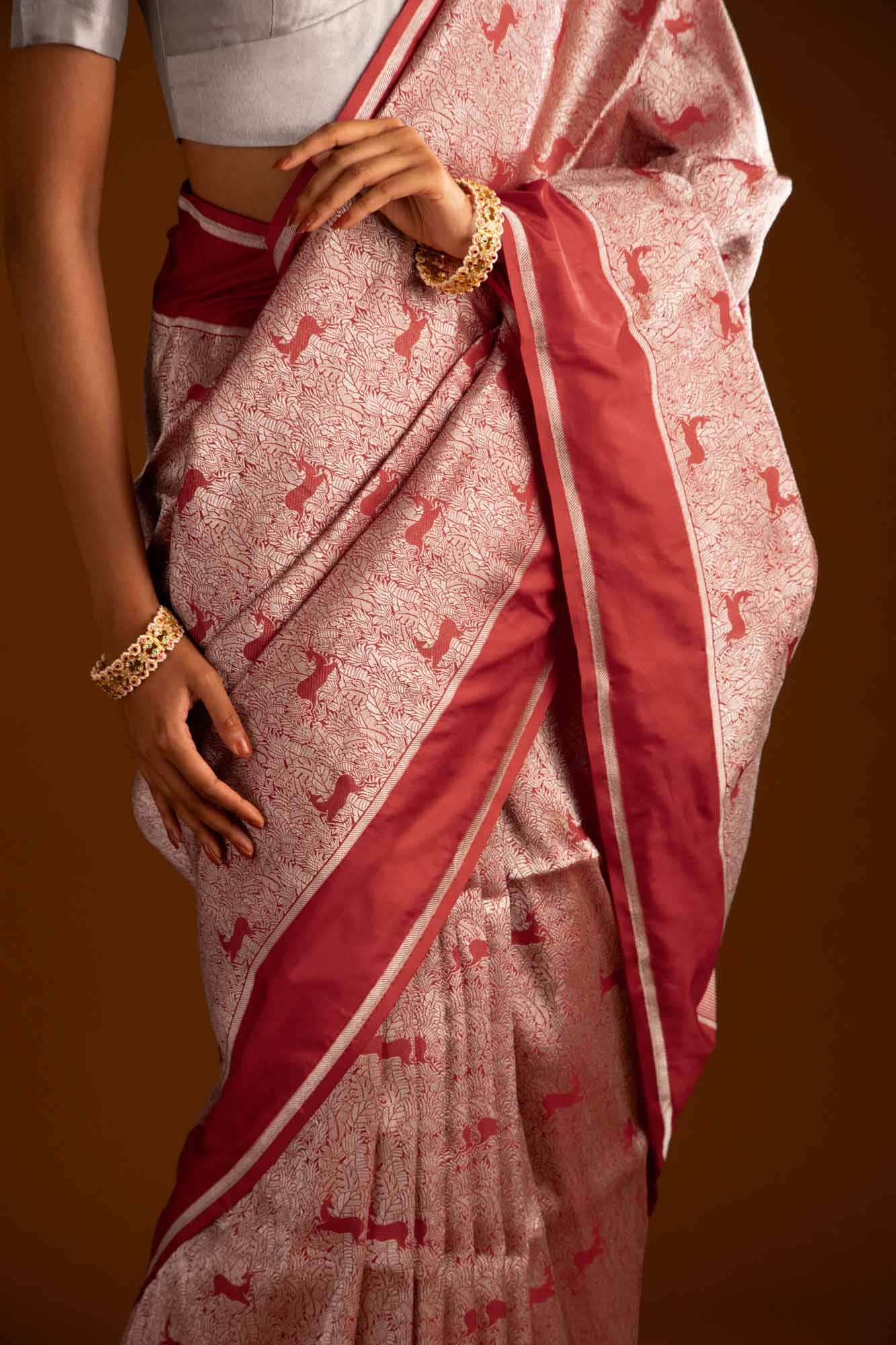 Prance-Red Banarasi Silk Saree