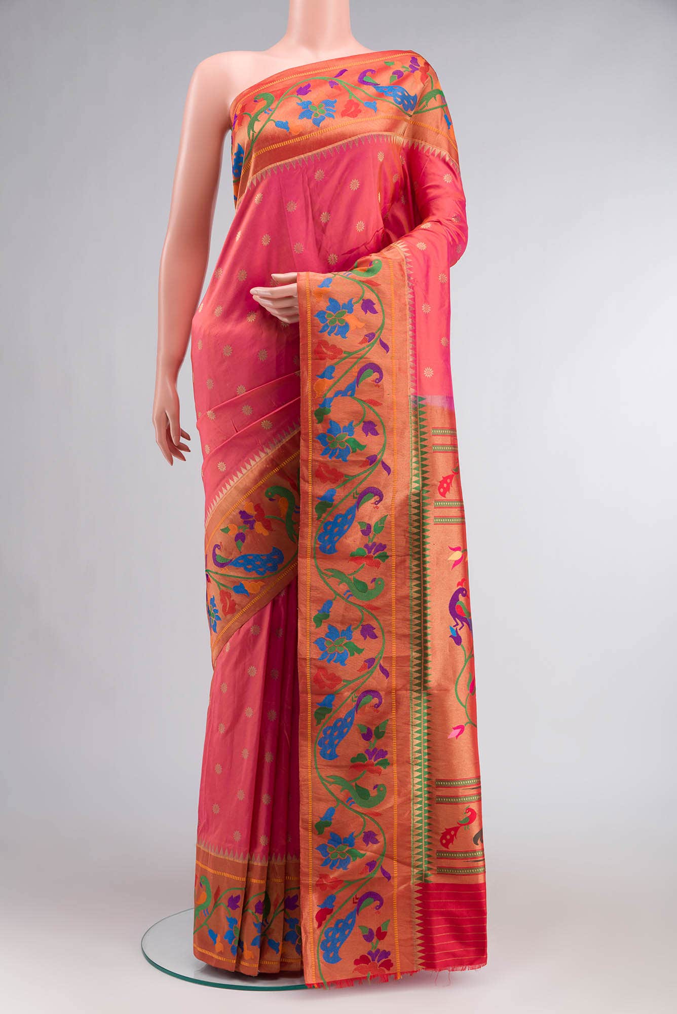 Orange with Pink Dual Tone Paithani Silk Saree