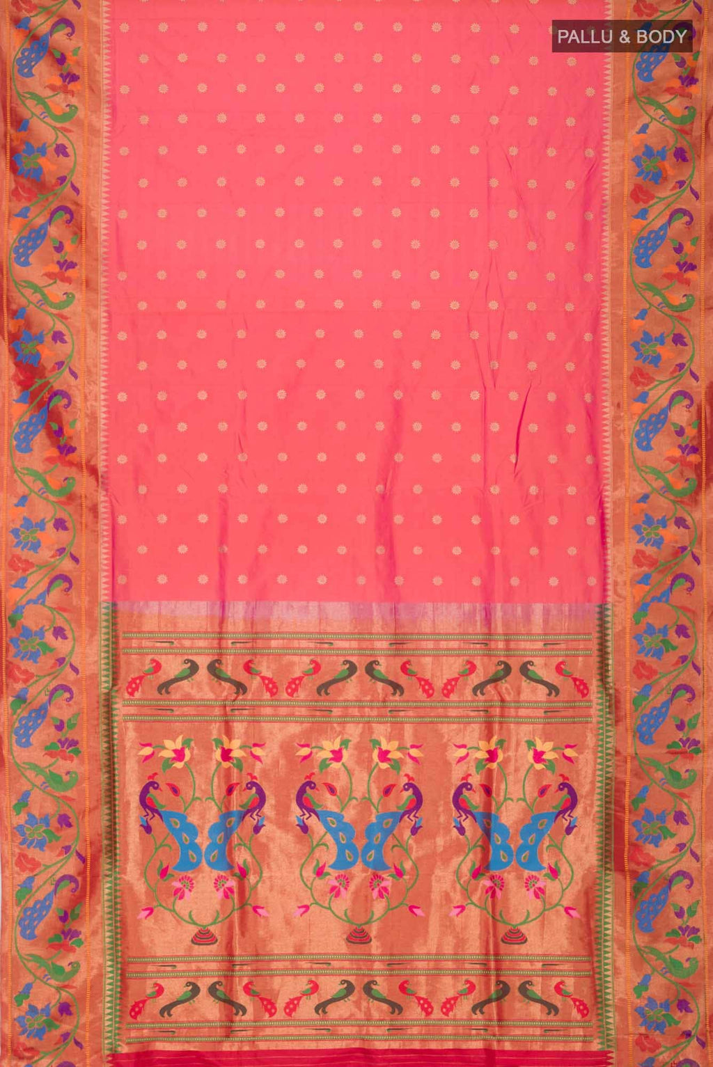 Orange with Pink Dual Tone Paithani Silk Saree