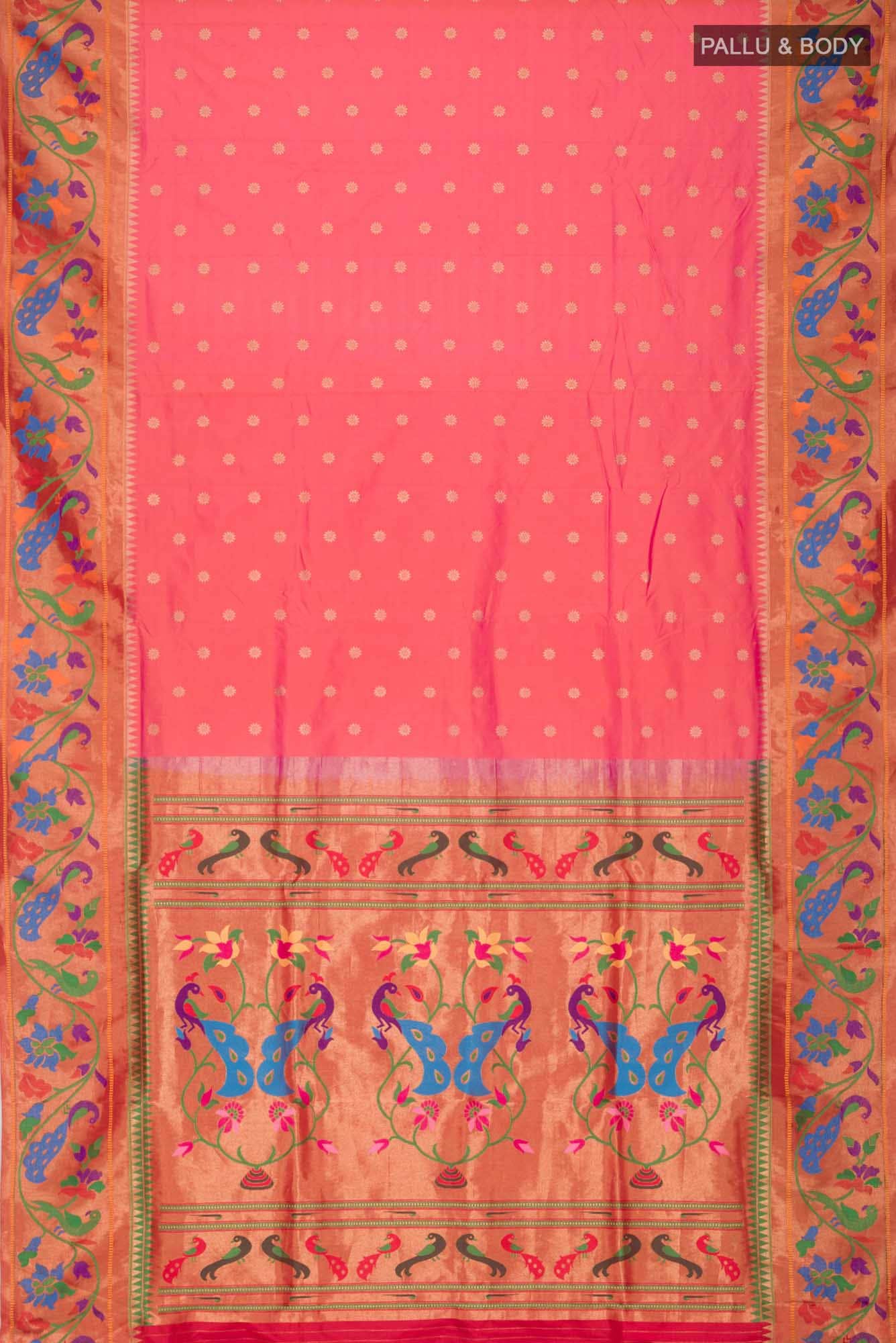 Orange with Pink Dual Tone Paithani Silk Saree