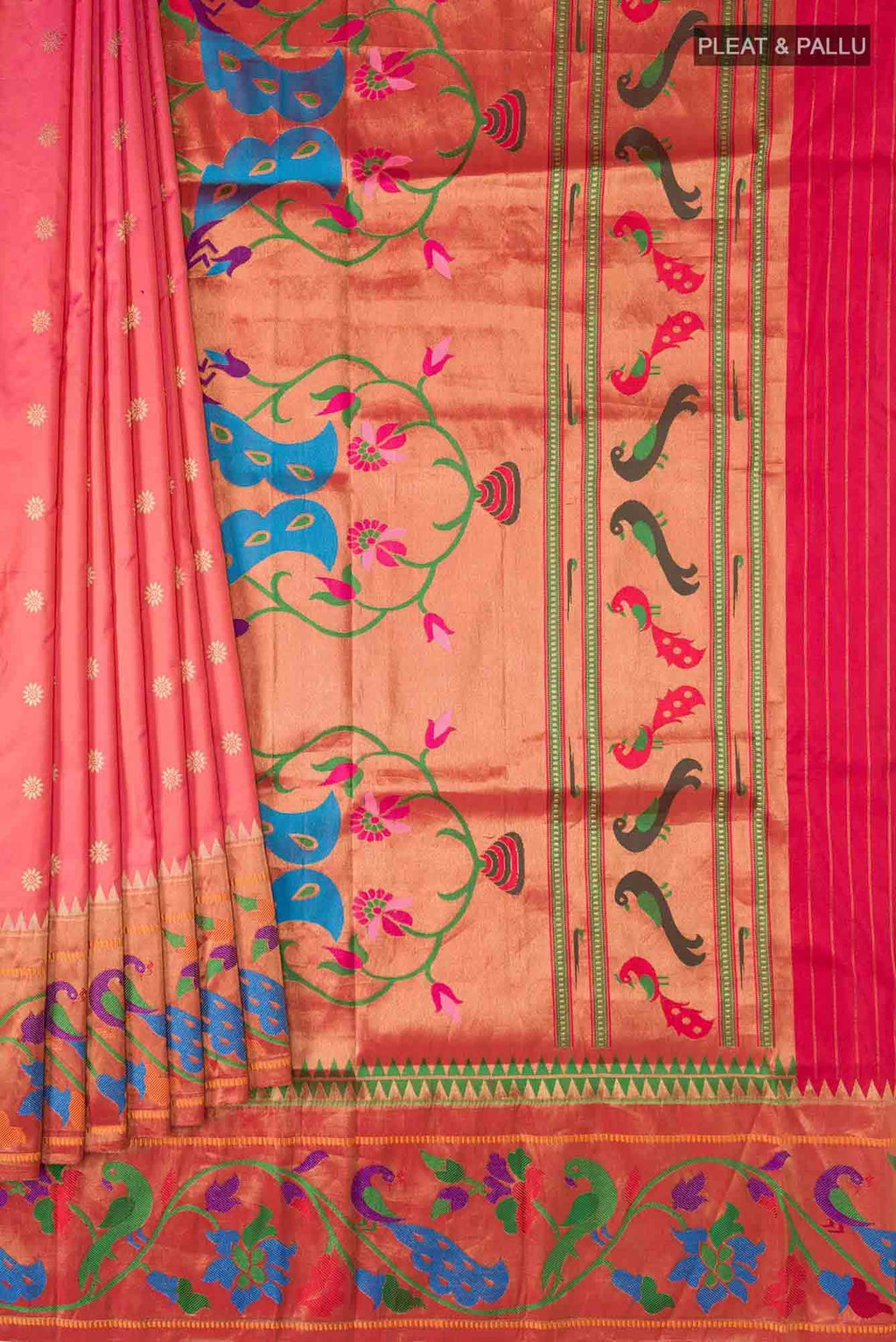 Orange with Pink Dual Tone Paithani Silk Saree