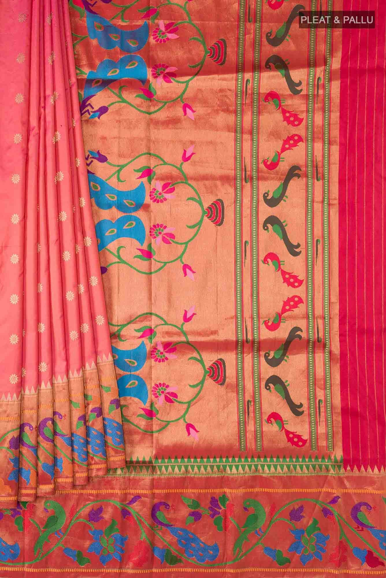 Orange with Pink Dual Tone Paithani Silk Saree