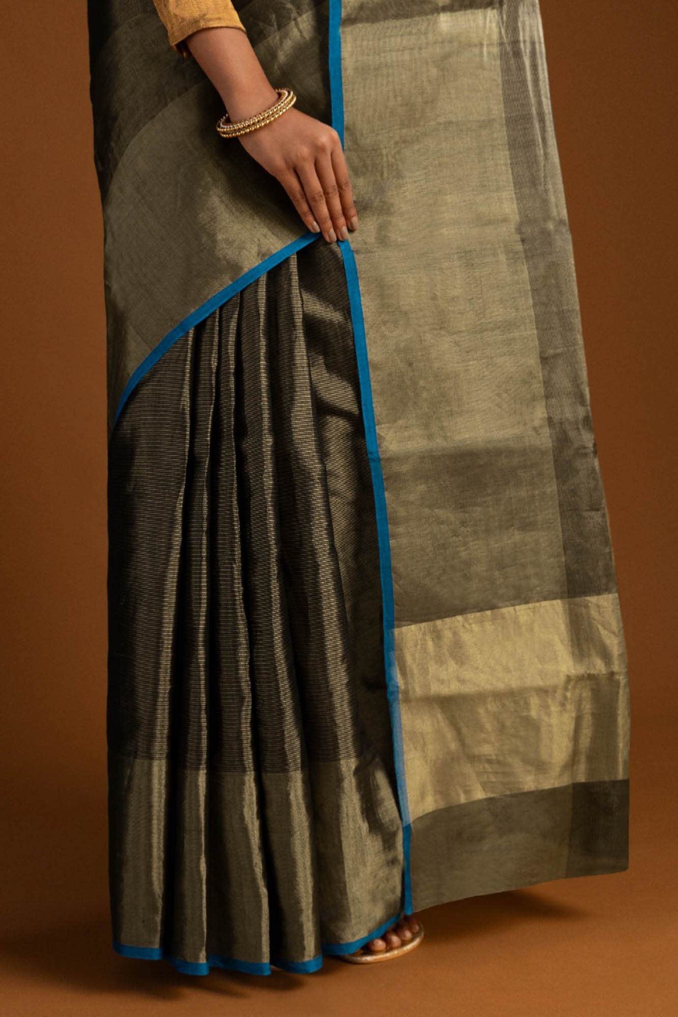 Black Chanderi Tissue Silk Cotton Saree
