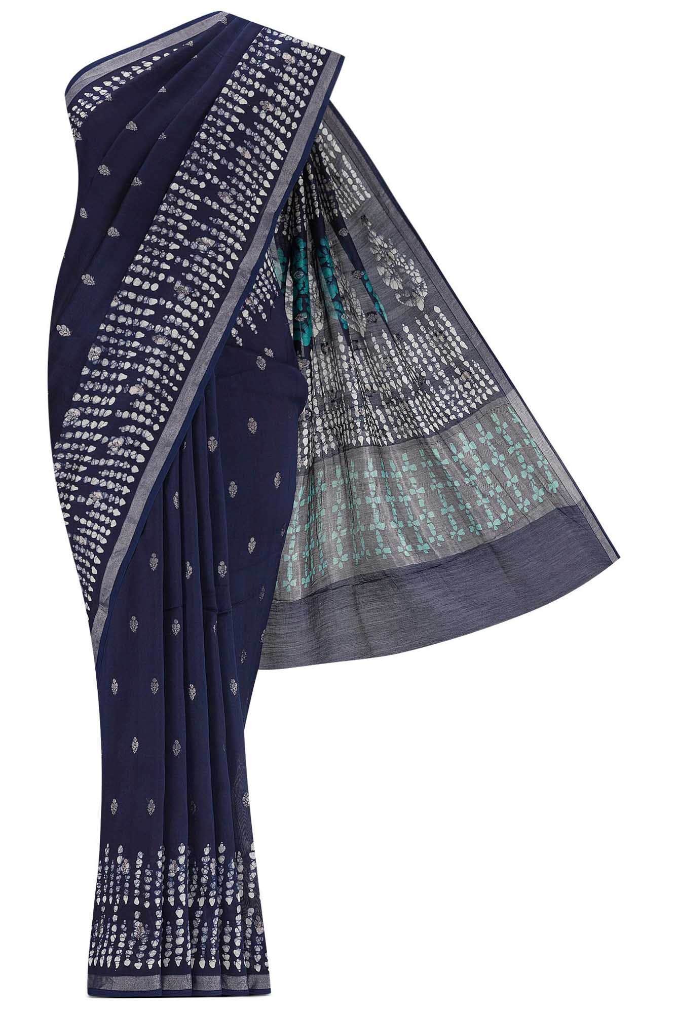 Navy Blue Silk Cotton Saree