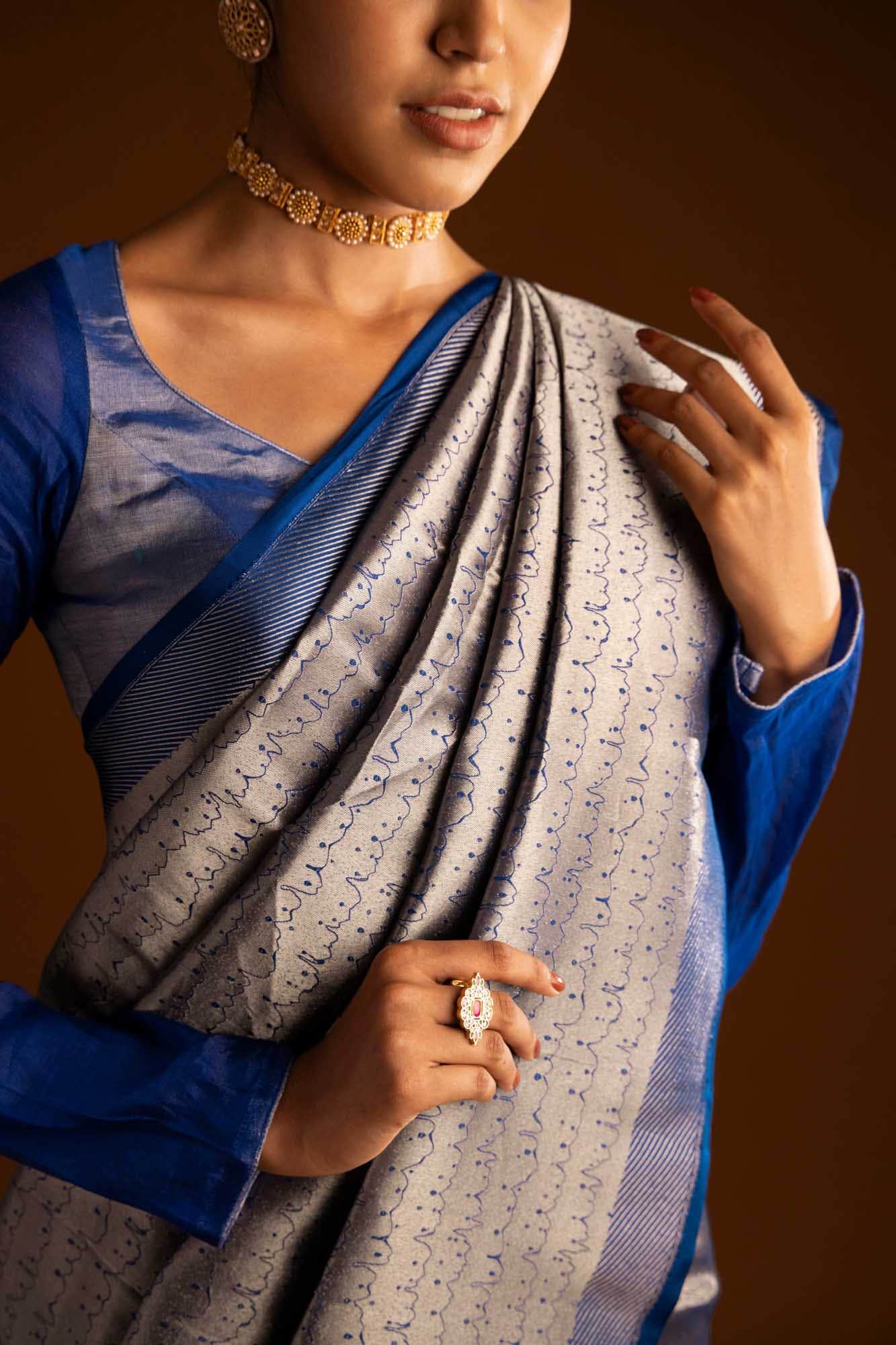 Molten-Blue Banarasi Silk Saree