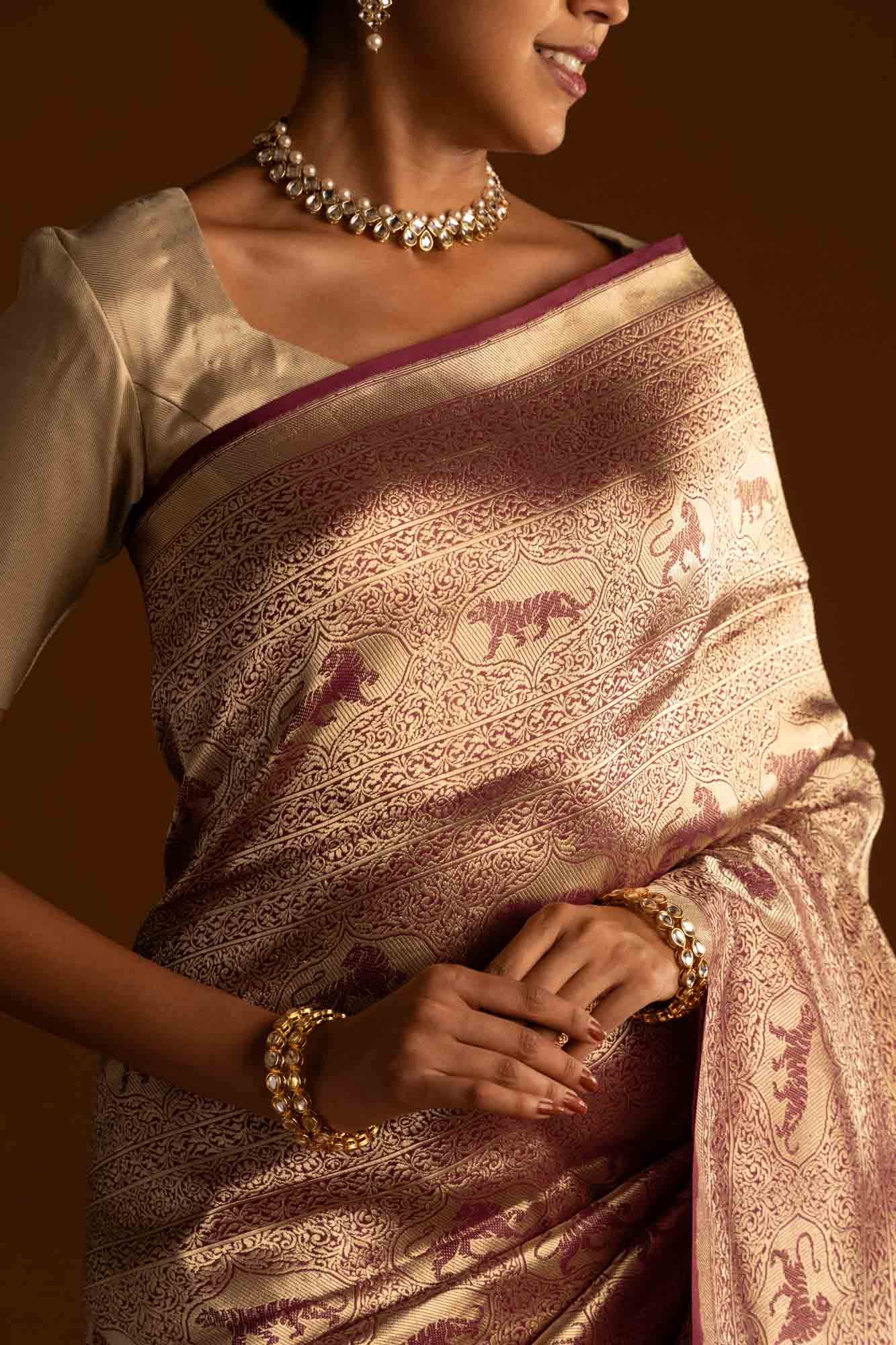 Ranthambore-Maroon Banarasi Silk Saree