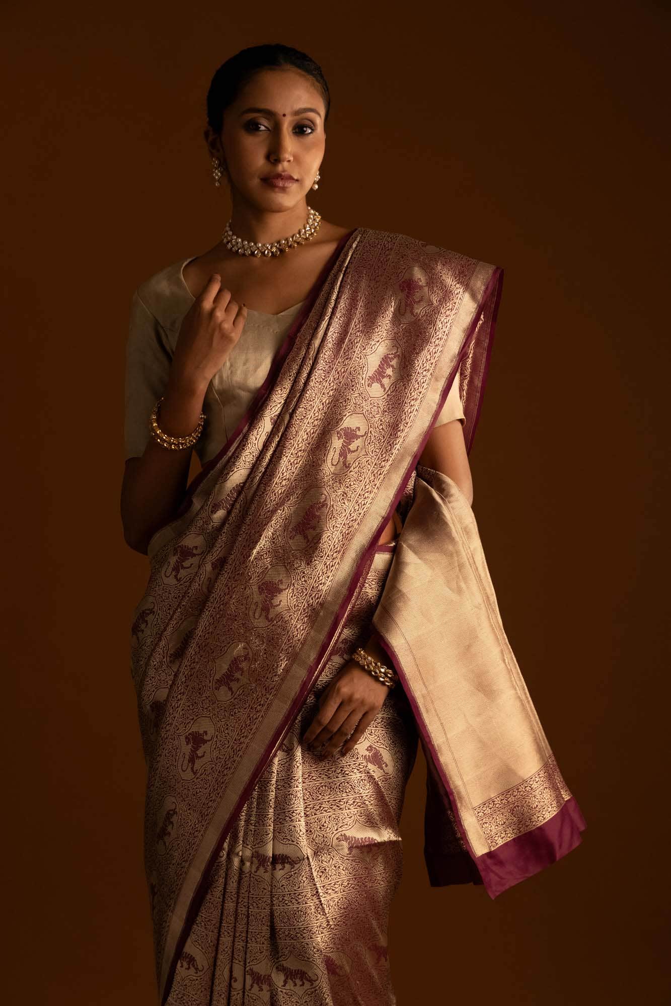Ranthambore-Maroon Banarasi Silk Saree