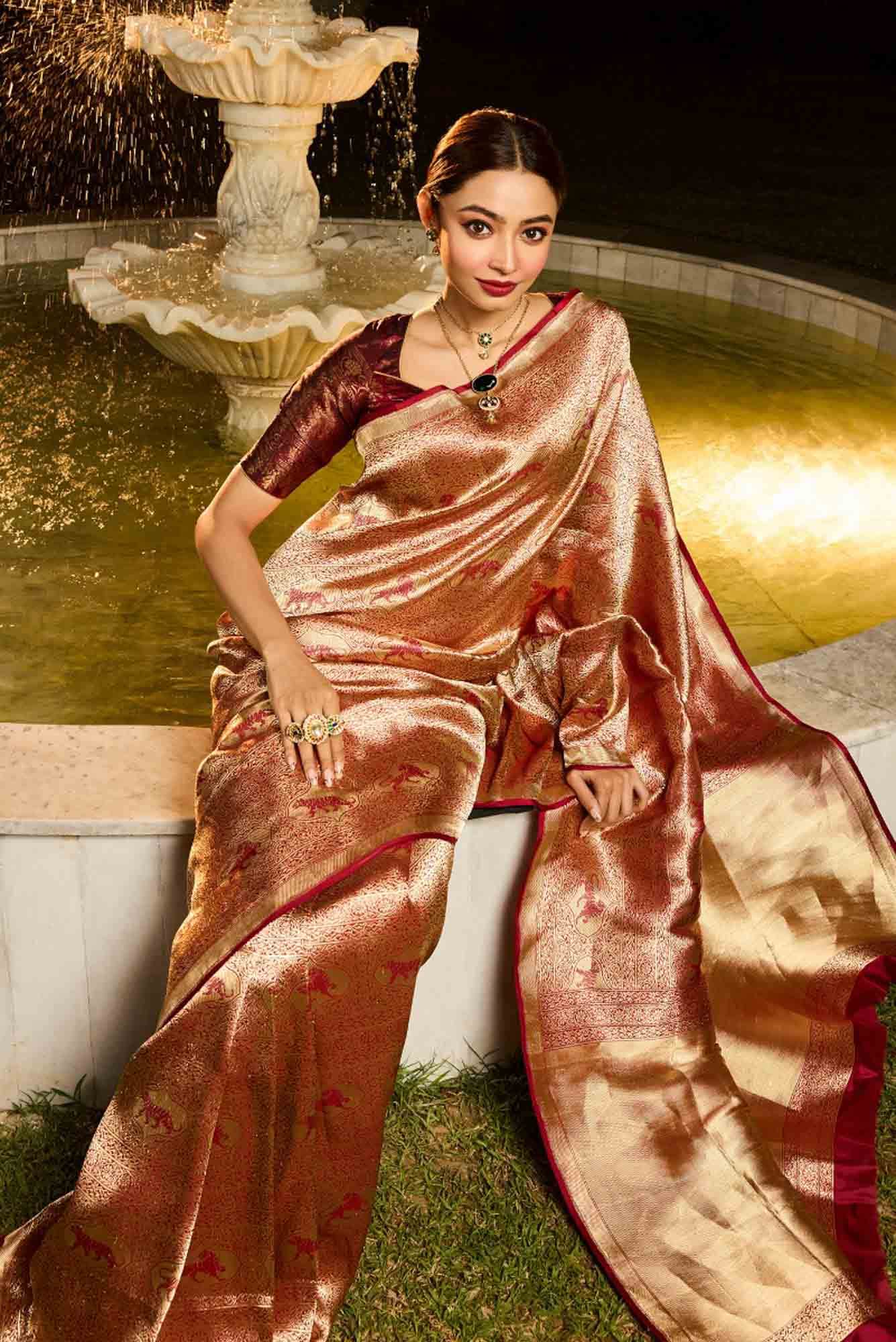 Ranthambore-Maroon Banarasi Silk Saree