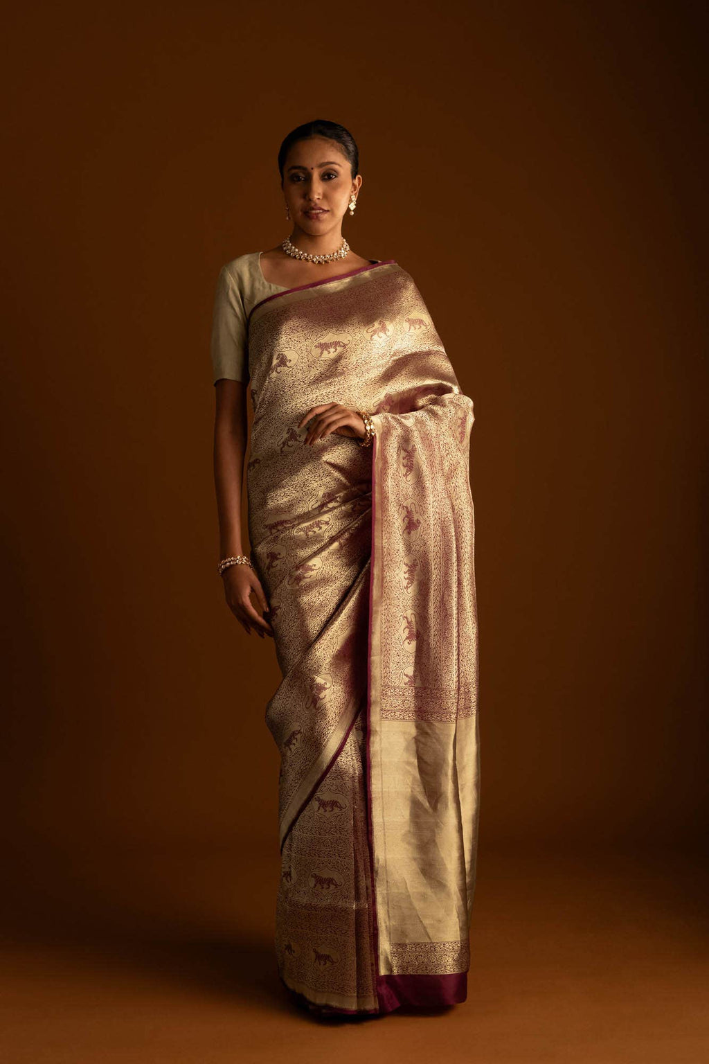 Ranthambore-Maroon Banarasi Silk Saree