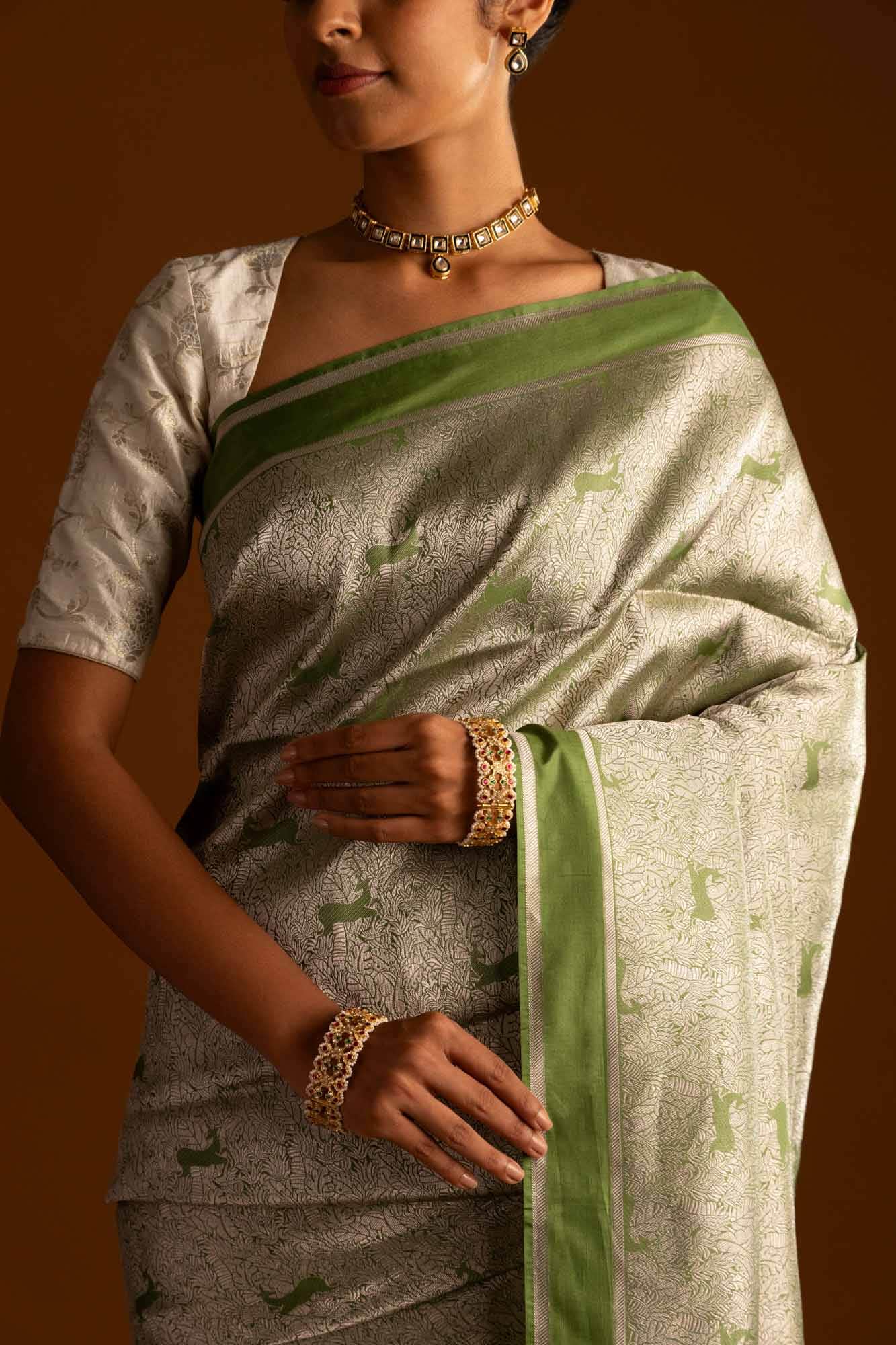 Prance-Green Banarasi Silk Saree