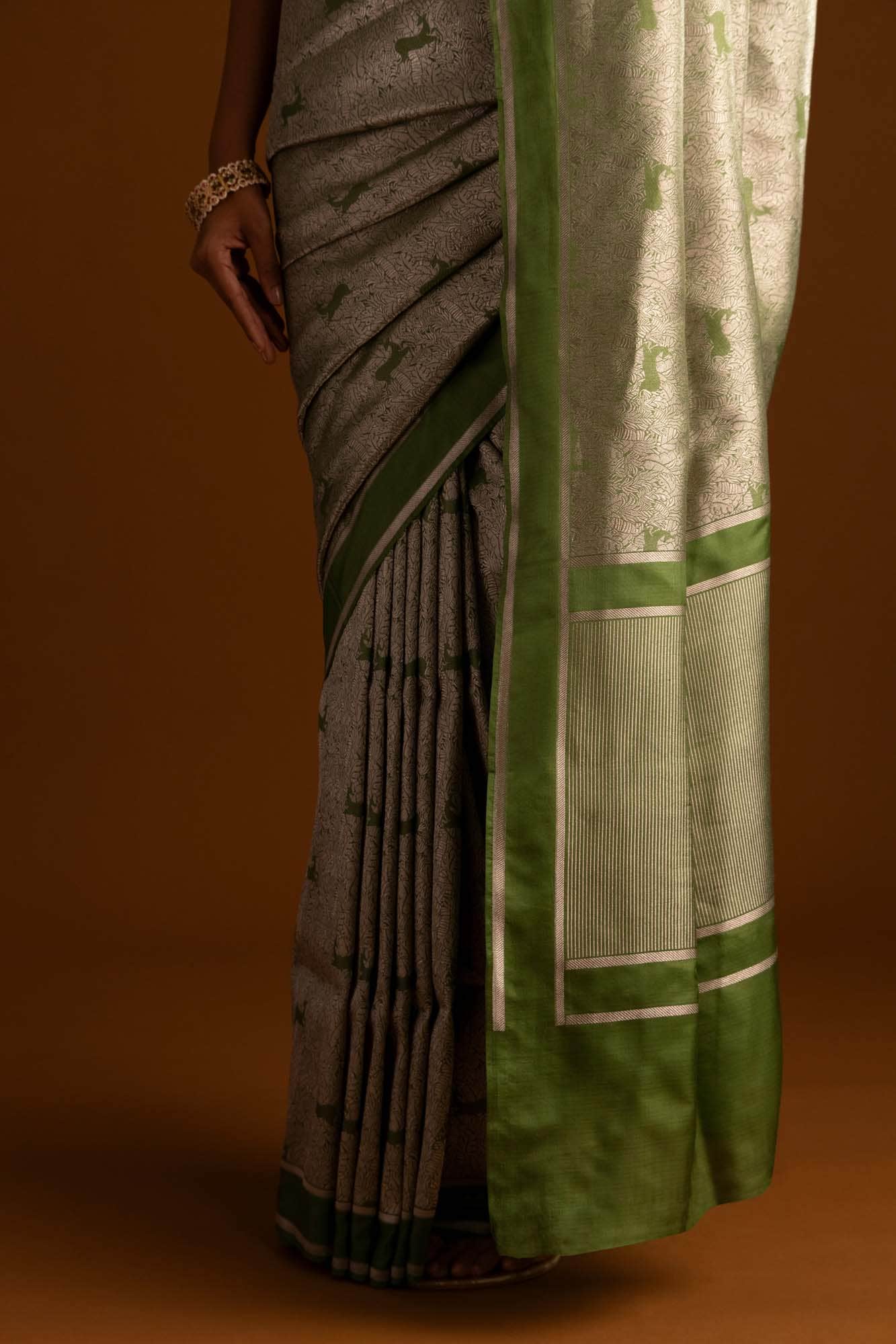 Prance-Green Banarasi Silk Saree