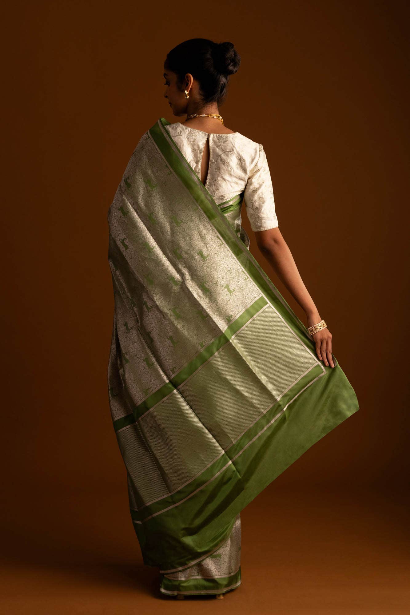 Prance-Green Banarasi Silk Saree