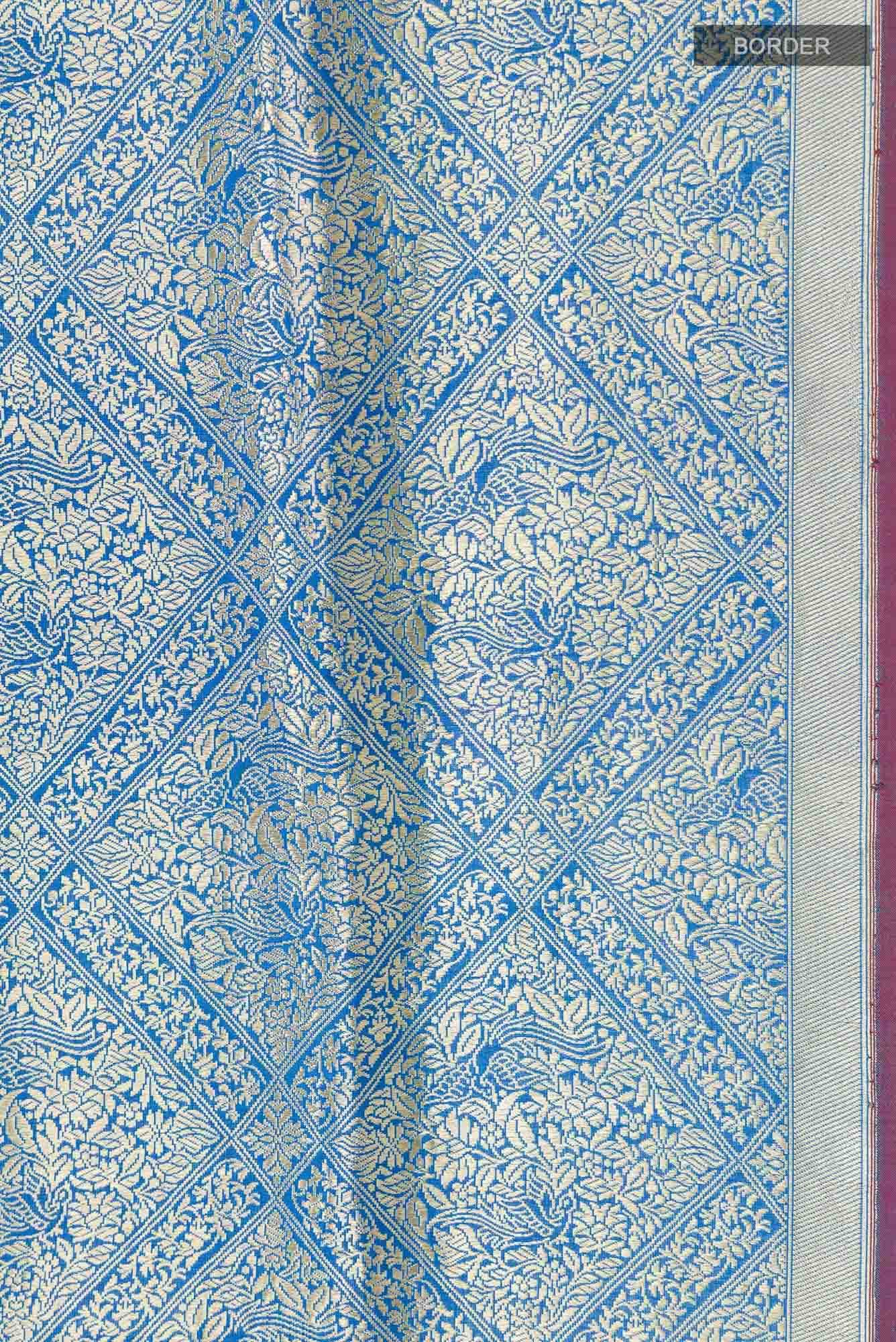 The jeweled Bird-Blue Banarasi Silk Saree