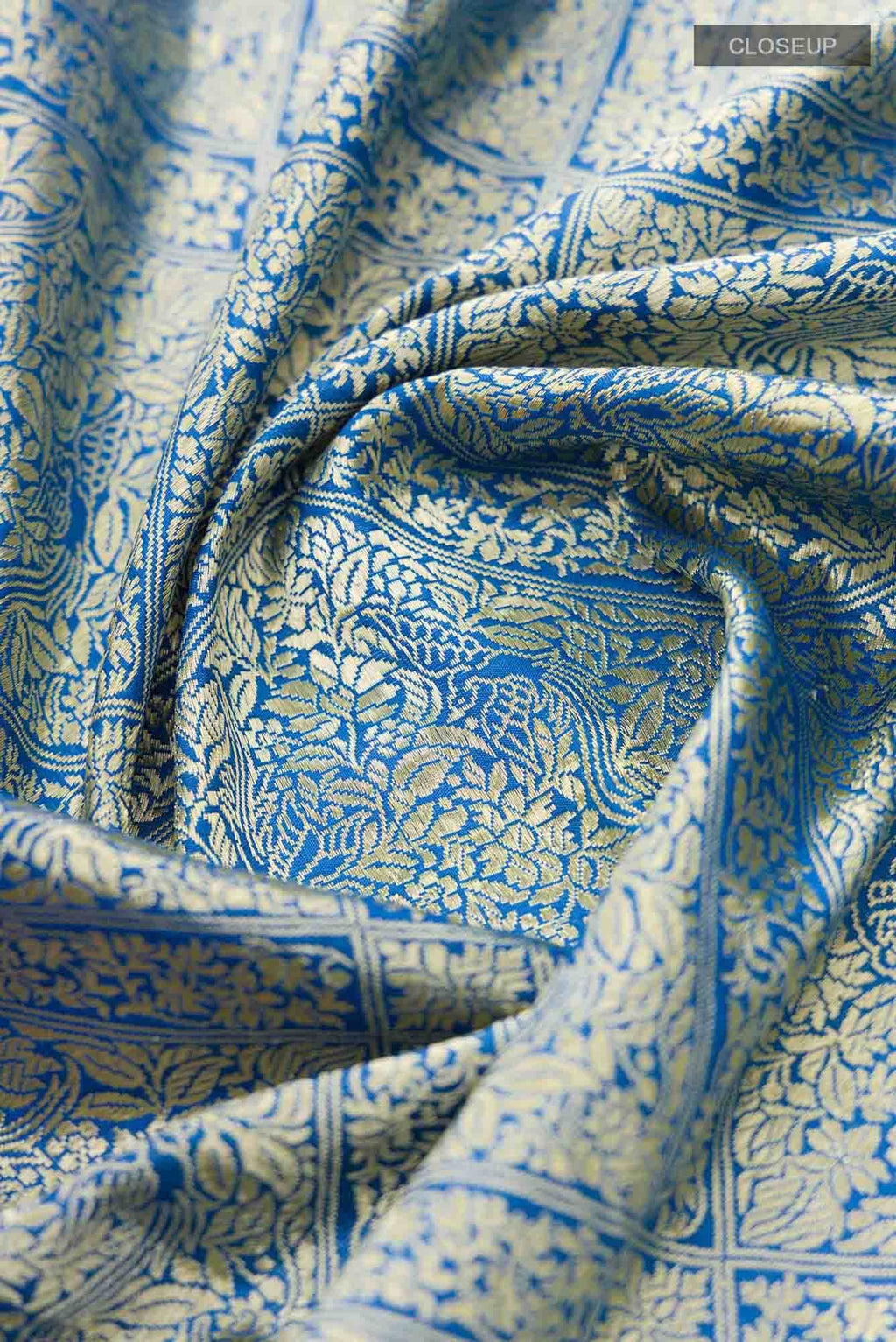 The jeweled Bird-Blue Banarasi Silk Saree