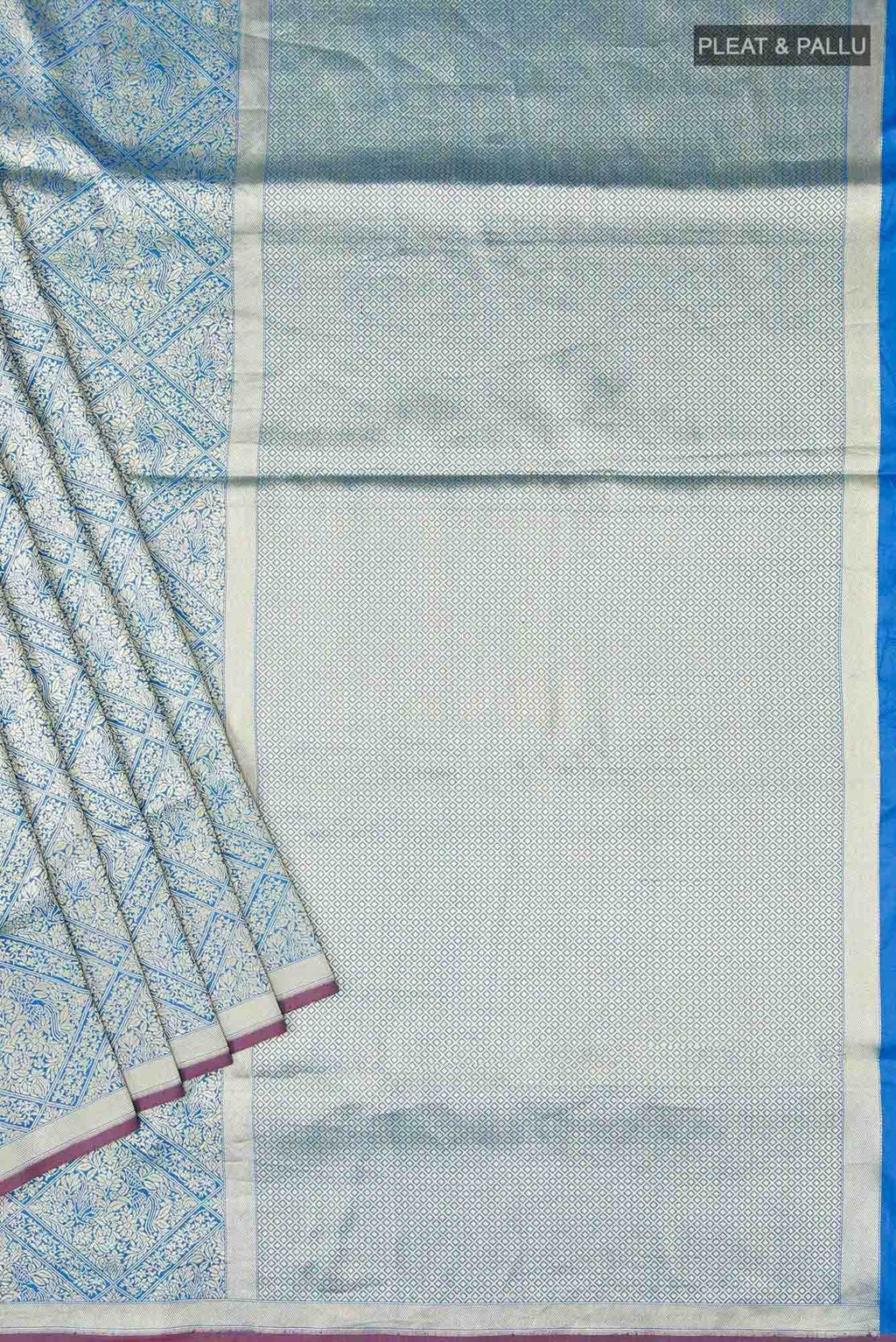 The jeweled Bird-Blue Banarasi Silk Saree