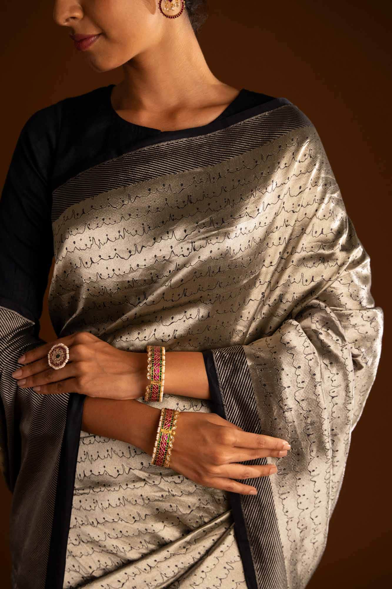 Molten-Black Banarasi Silk Saree