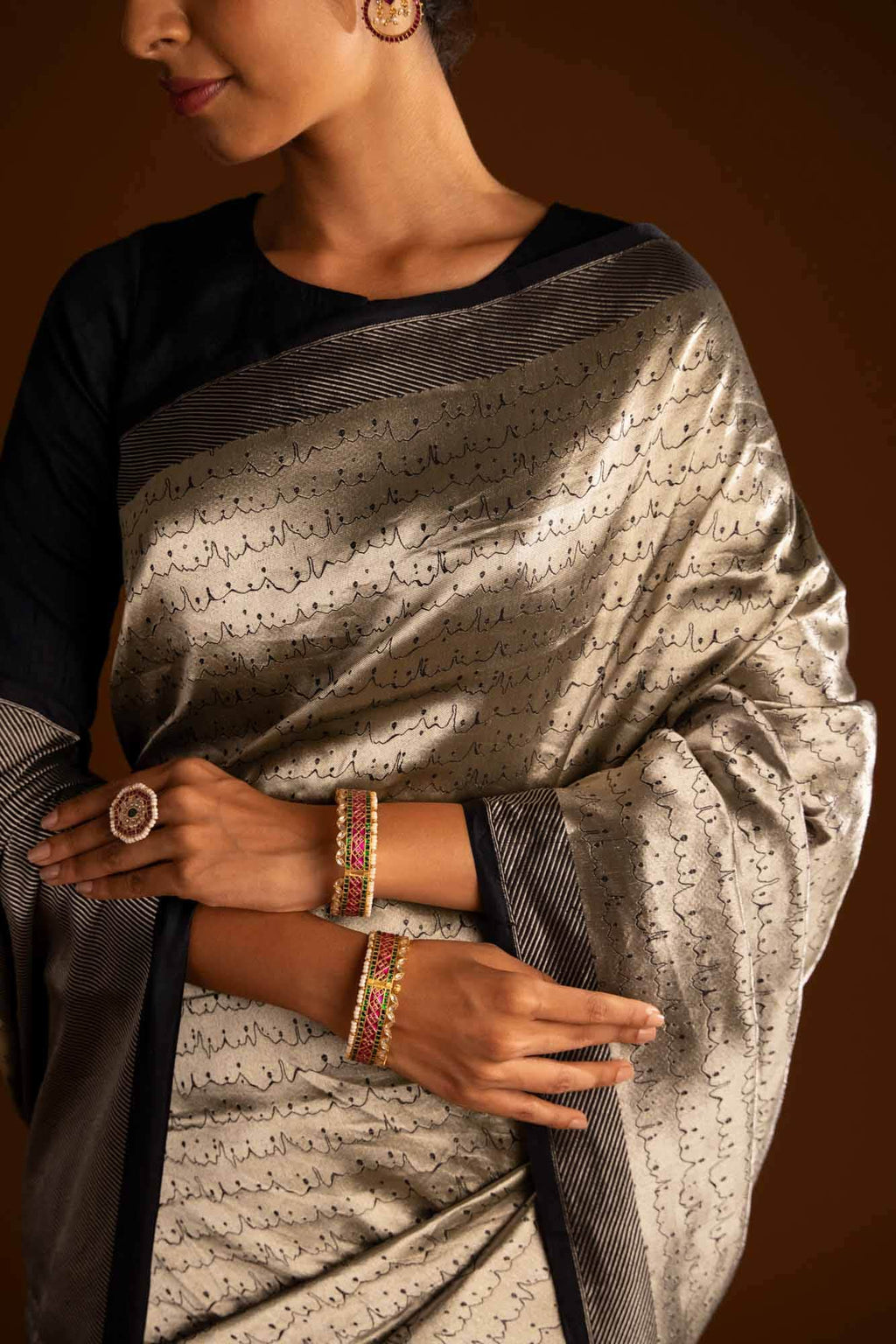 Molten-Black Banarasi Silk Saree