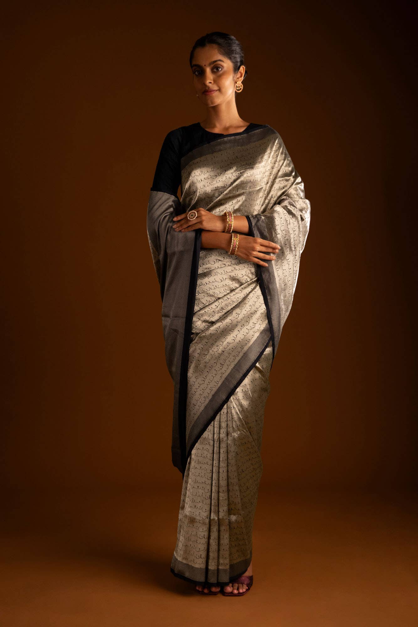 Molten-Black Banarasi Silk Saree