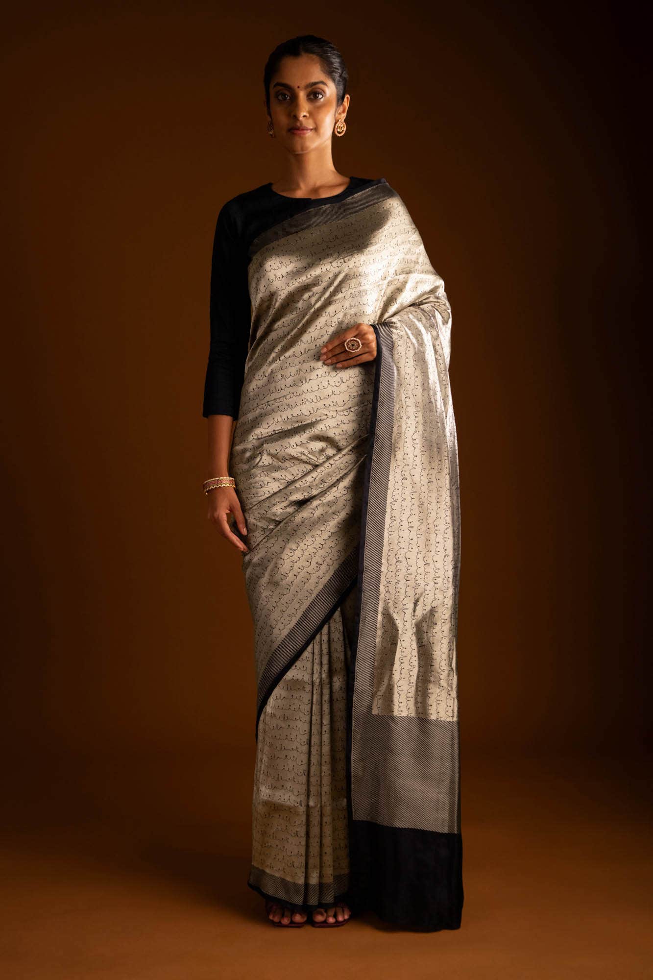 Molten-Black Banarasi Silk Saree