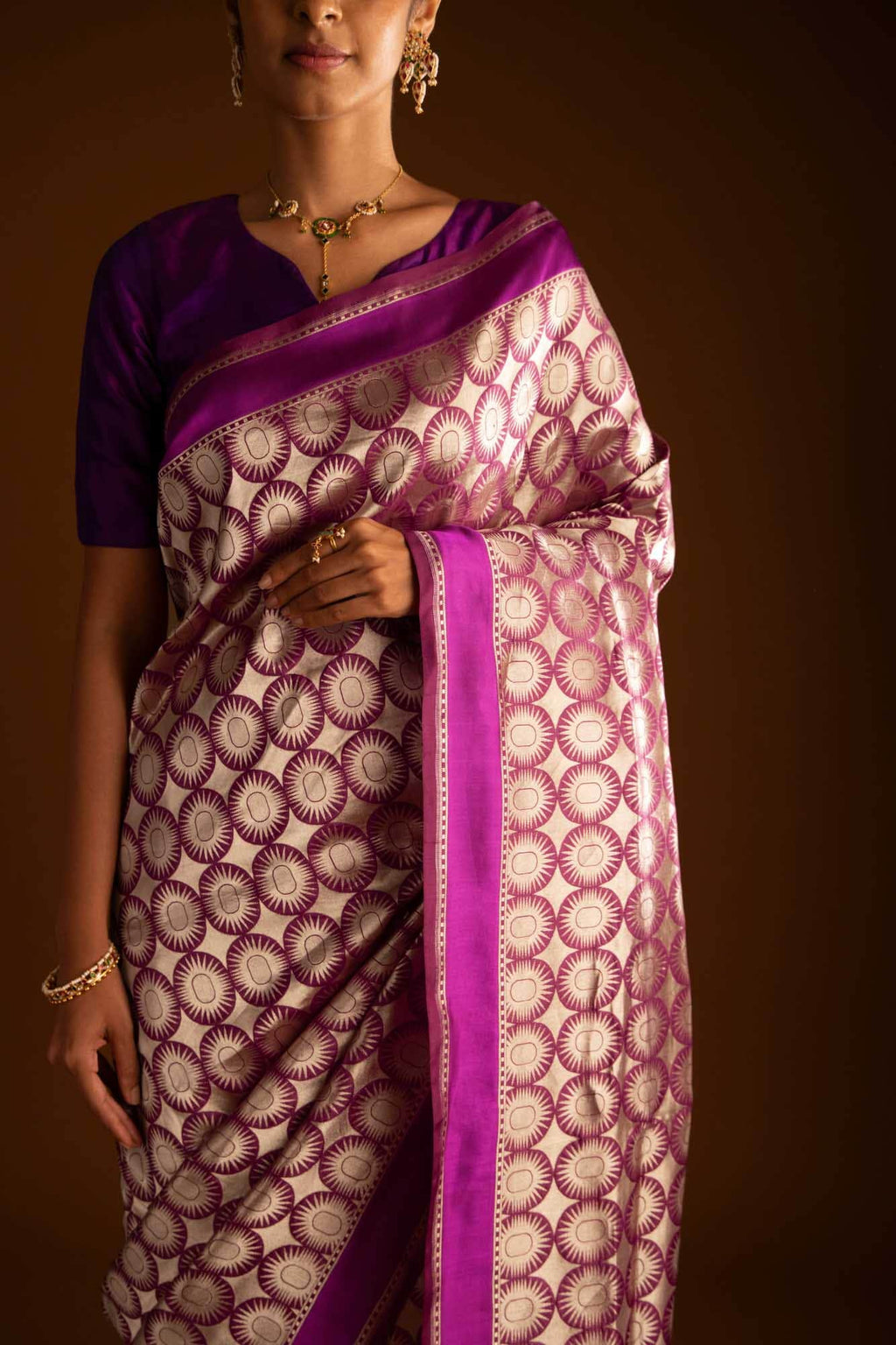 Shimmer Soleil-Magenta Banarasi Silk Saree