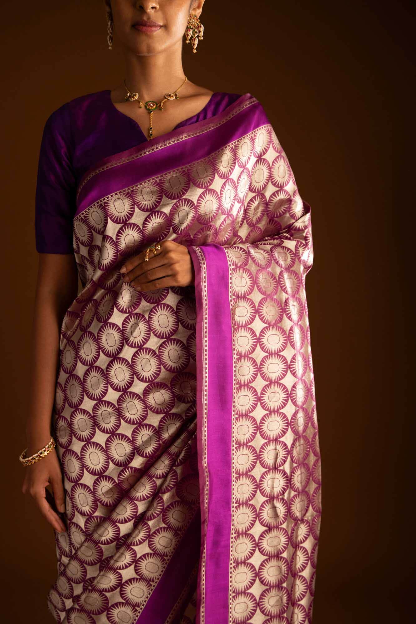 Shimmer Soleil-Magenta Banarasi Silk Saree