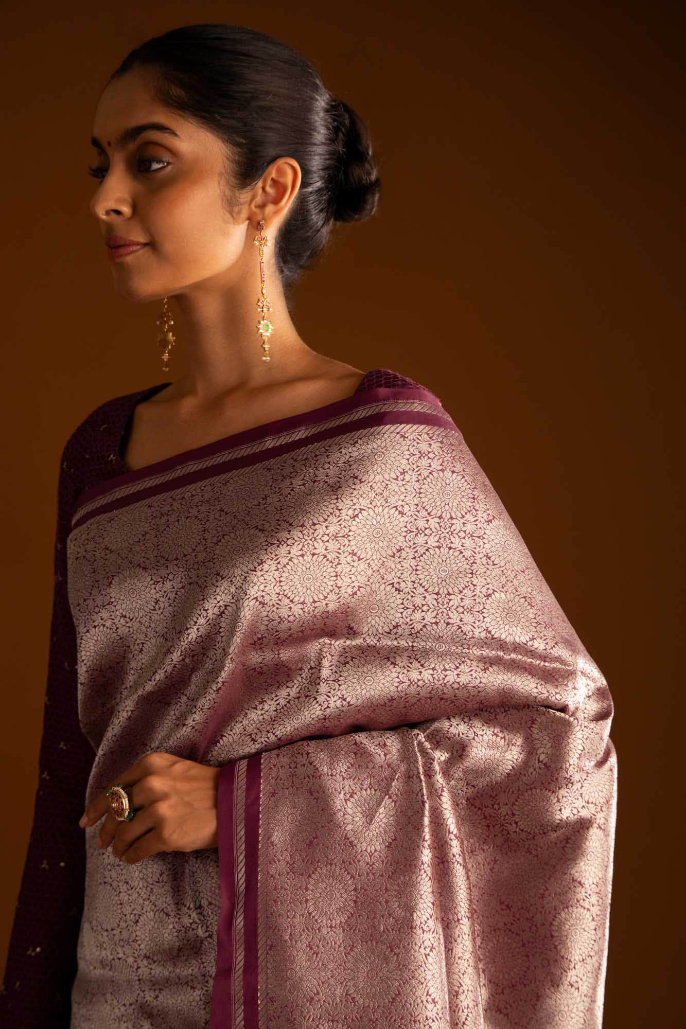 Ottoman Flowers-Maroon Banarasi Silk Saree