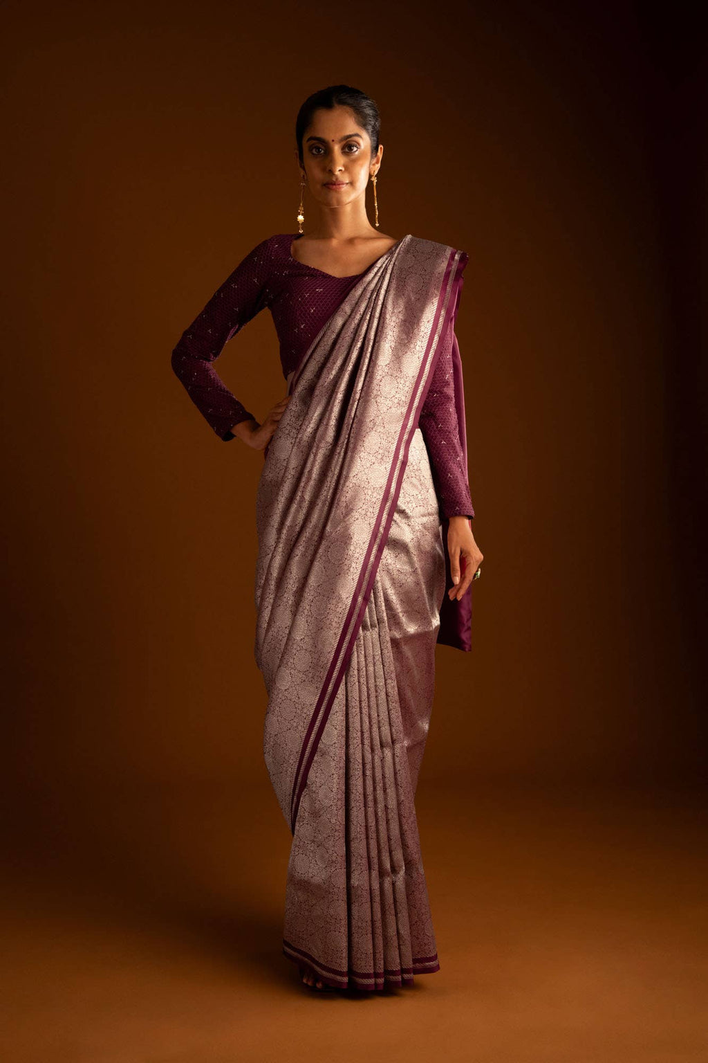 Ottoman Flowers-Maroon Banarasi Silk Saree