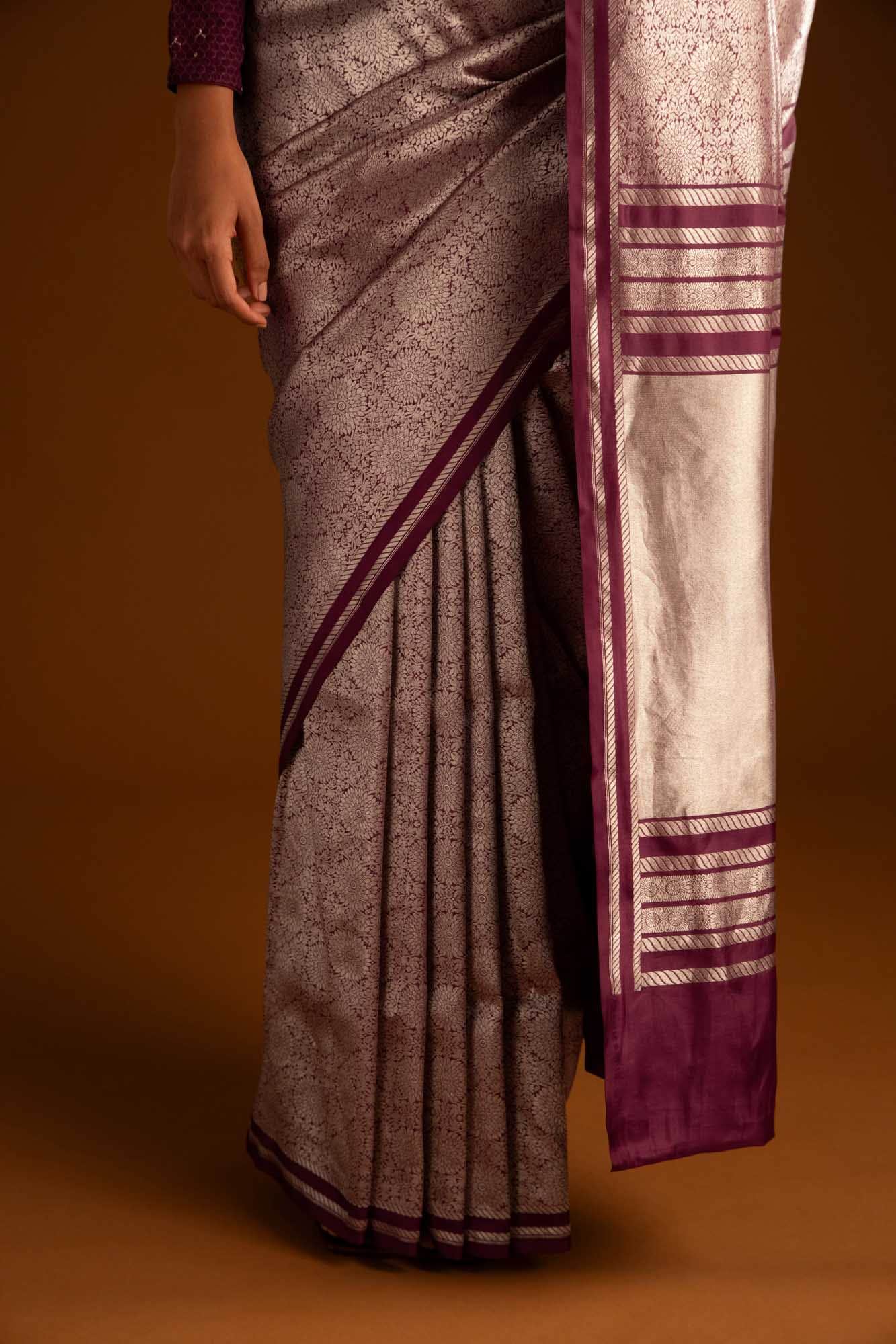 Ottoman Flowers-Maroon Banarasi Silk Saree