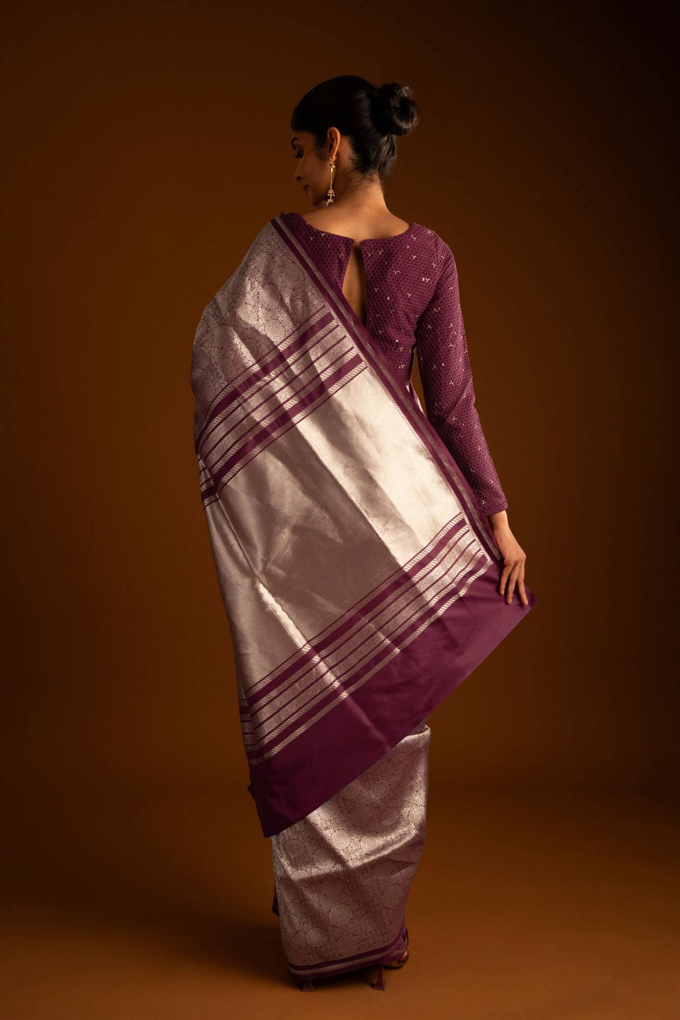 Ottoman Flowers-Maroon Banarasi Silk Saree